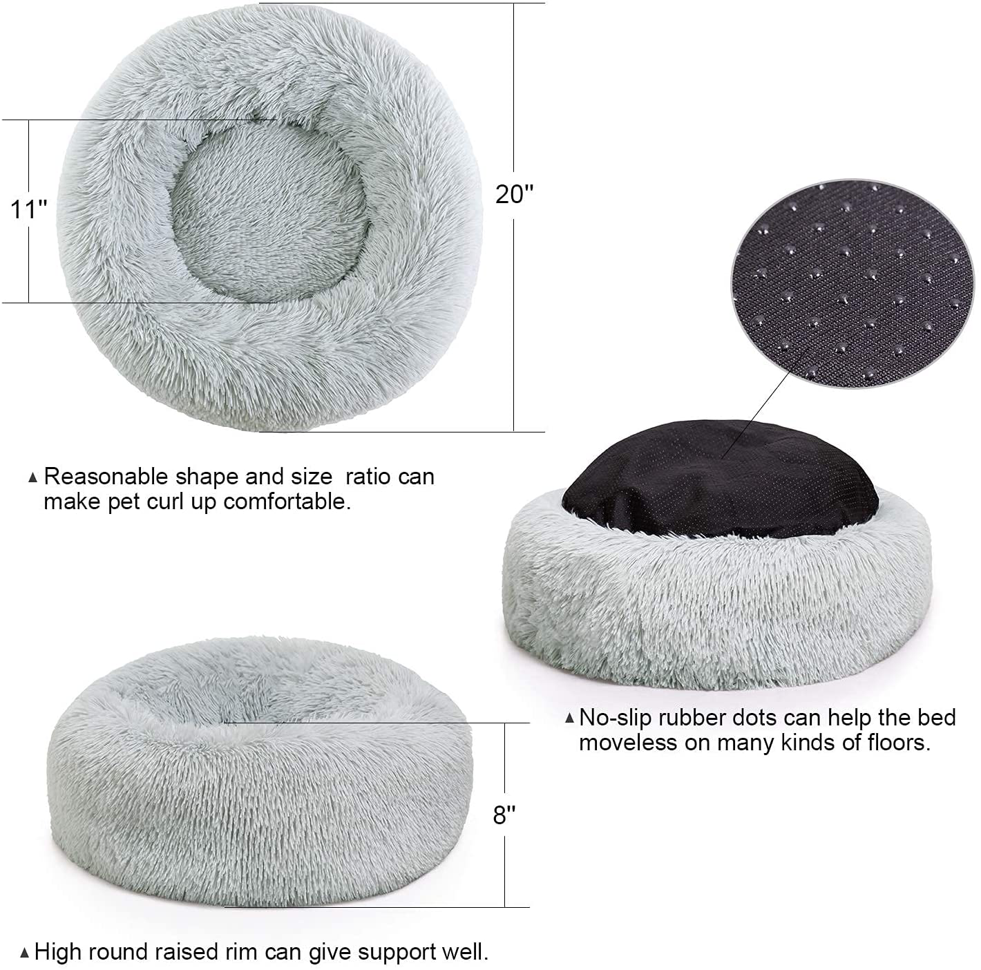 BEDELITE Dog Bed Cat Bed - round Dog Bed in Soft Faux Fur Pet Bed, Donut Calming Dog Bed & Cat Bed for Small Medium Dog & Cat 20/23/30 Inches Fit up to 15/25/45LBS (Grey, Blue, Brown) Washable Animals & Pet Supplies > Pet Supplies > Cat Supplies > Cat Beds BEDELITE   
