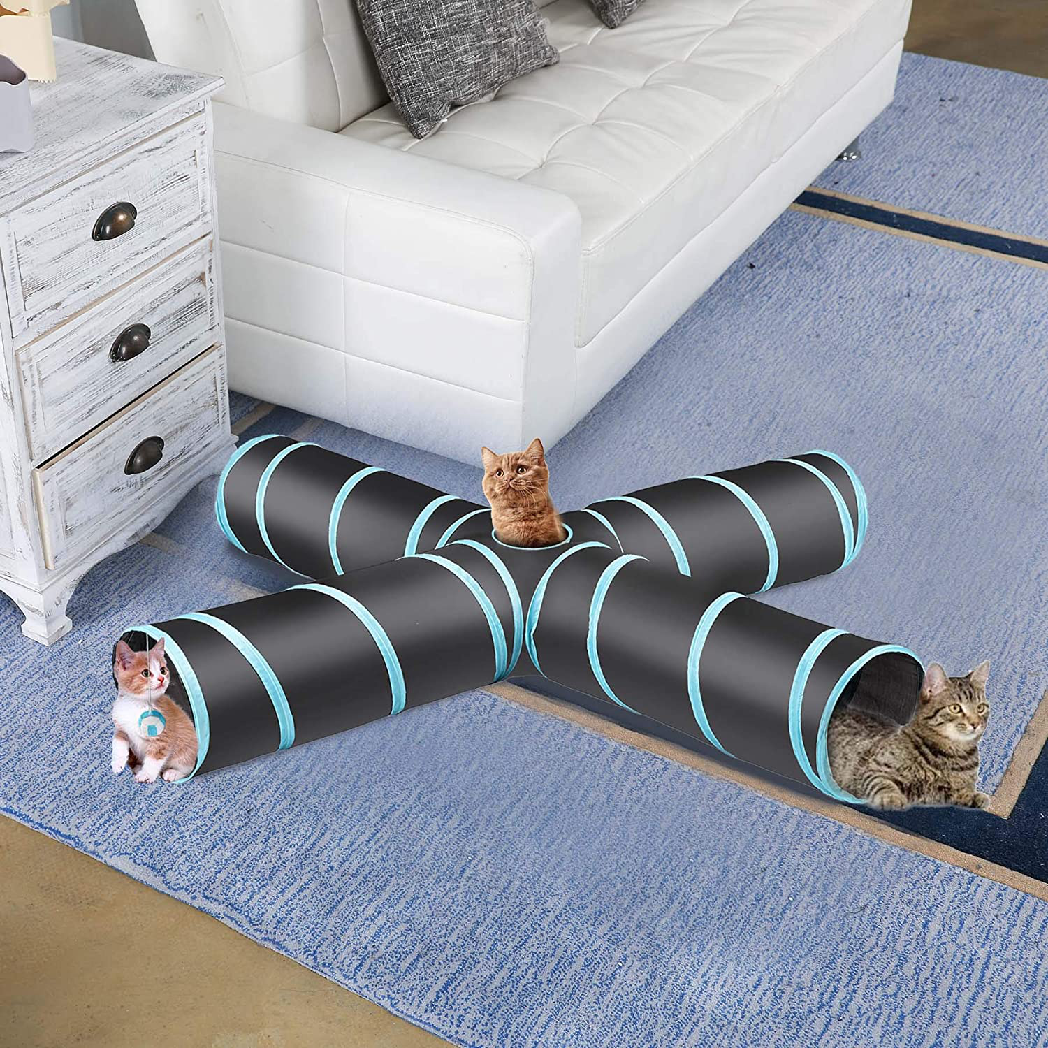 CO-Z 4 Way Collapsible Cat Tunnel, Roomy and Tear Resistant Crinkle Cat Toy Tube with Cat Teaser, Storage Bag and Dangling Toys, for Cat, Puppy, Kitty, Kitten, Rabbit, Dogs, Indoor Outdoor Use Animals & Pet Supplies > Pet Supplies > Cat Supplies > Cat Toys CO-Z   