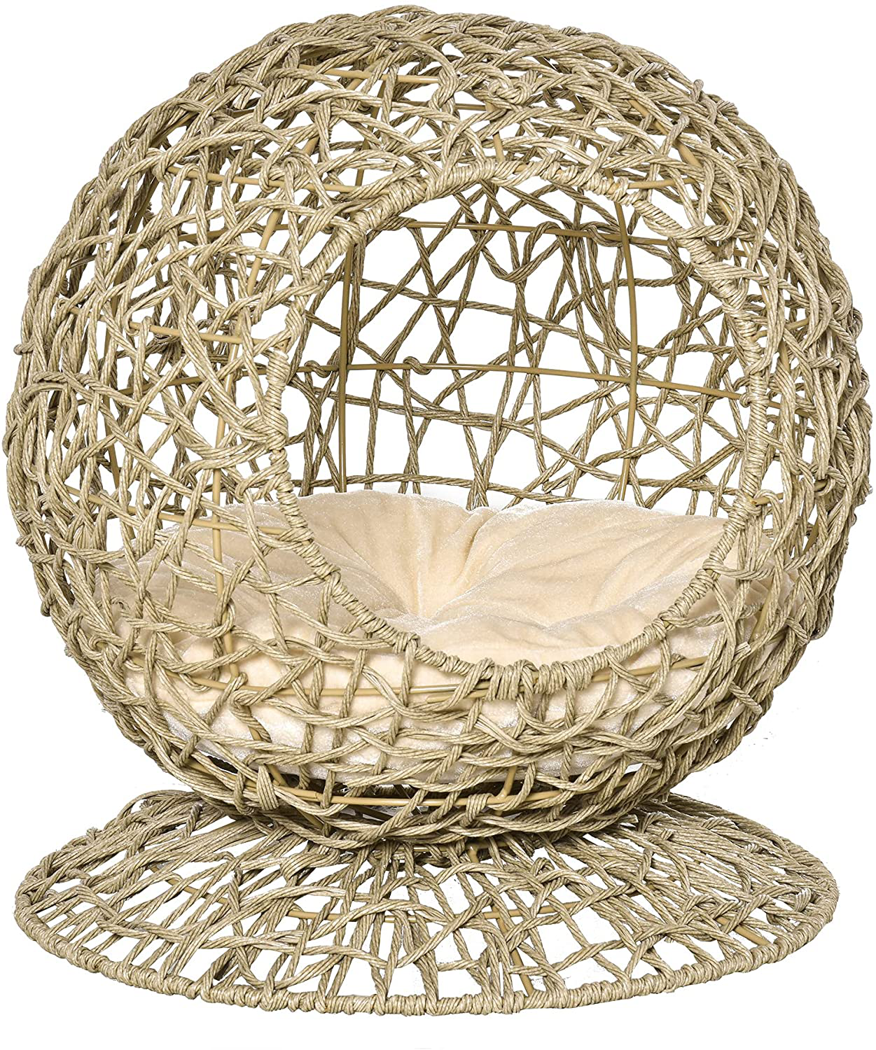 Pawhut Rattan Elevated Cat Bed Kitty Ball with Comfortable Soft Cushion, Wicker Construction and round Base, Brown Animals & Pet Supplies > Pet Supplies > Cat Supplies > Cat Furniture PawHut   