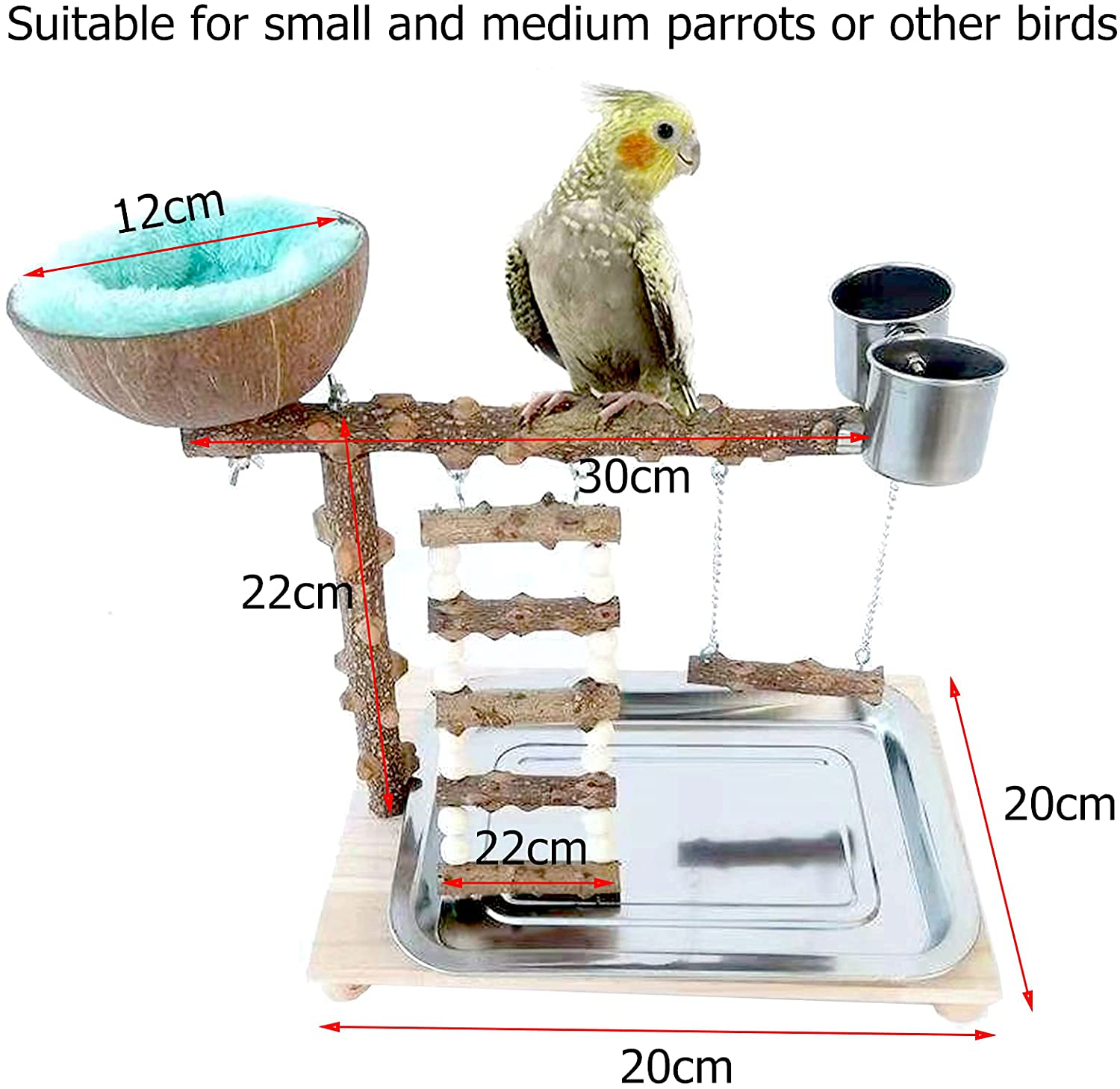 Volksrose Parrot Playground Bird Play Stand, Bird Activity Stand Wood Perch Gym with Ladder Tray and Feeder Cups, Parakeet Cockatiel Birdcage Cage Nest Accessories Exercise Platform Toy Animals & Pet Supplies > Pet Supplies > Bird Supplies > Bird Gyms & Playstands VolksRose   