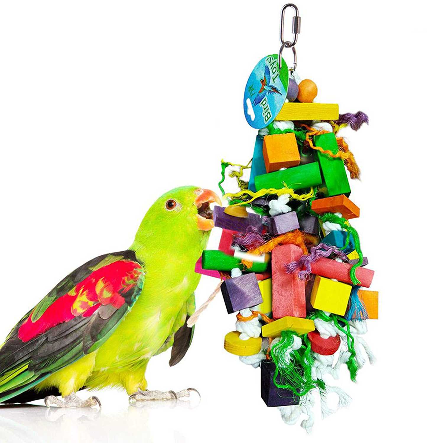 Sungrow Parrot Wooden and Rope Chewing Toy, 15.7 X 4 Inches, Multi-Shaped Blocks and Cotton Rope with Hanging Loop, 1 Pc Animals & Pet Supplies > Pet Supplies > Bird Supplies > Bird Toys Luffy Pets Collection   