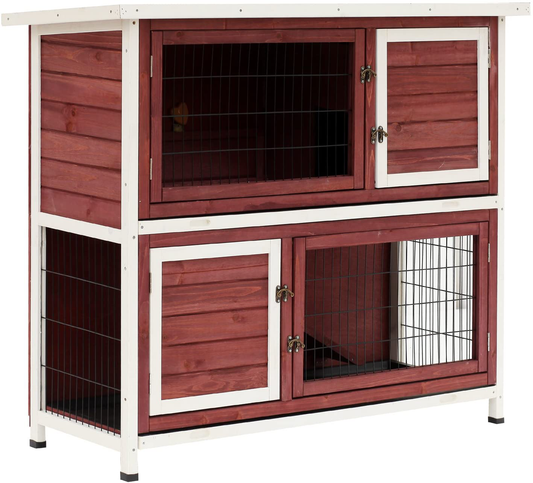 Pawhut 48" 2-Story Elevated Wooden Rabbit Hutch Small Animal Habitat Guinea Pig House with Weatherproof & Openable Top Animals & Pet Supplies > Pet Supplies > Small Animal Supplies > Small Animal Habitats & Cages PawHut   