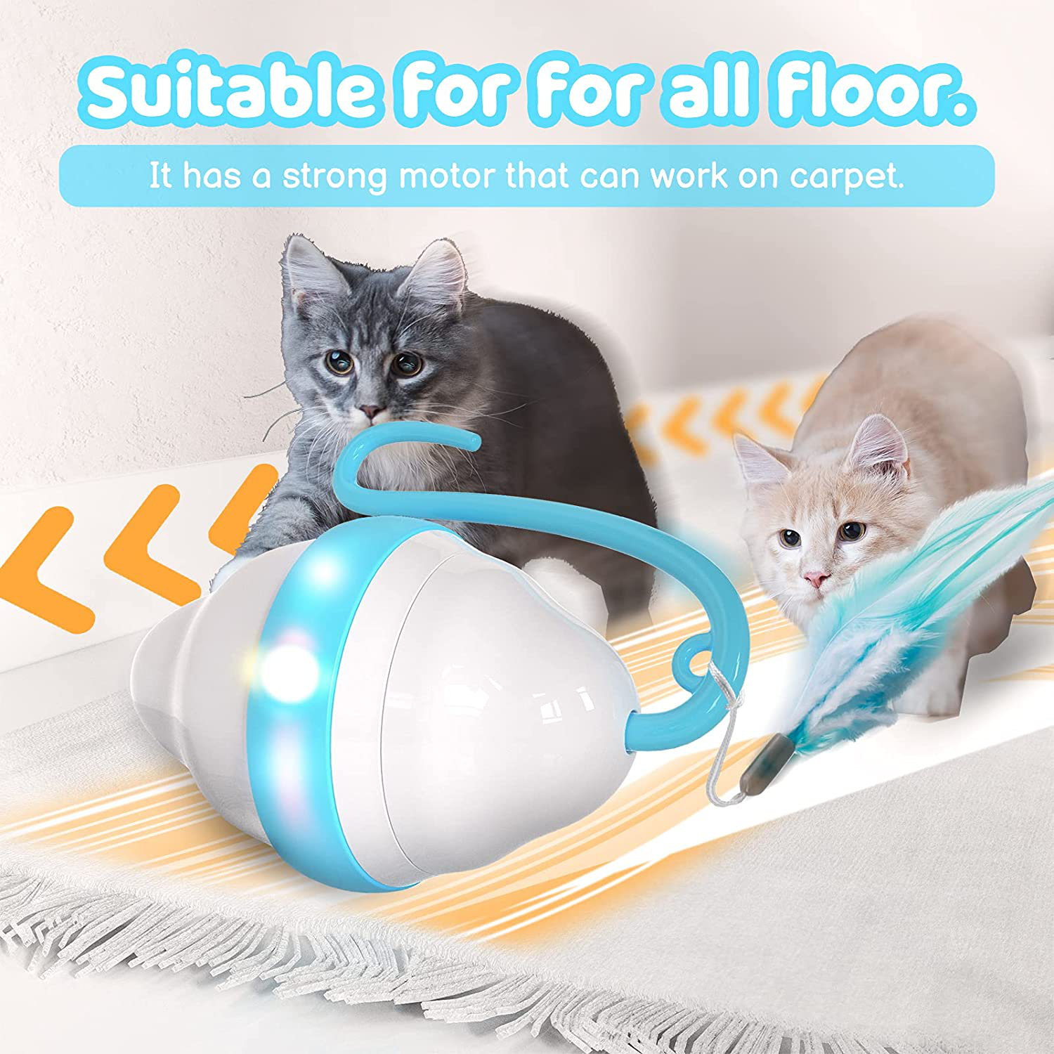 Moving Cat Toys Rolling Mouse Interactive Cat Exercise Toys with 5 Feathers USB Charging 2 Speeds Mode Colorful LED Light Automatic 360° Self Rotating Low Noise for Indoor Cats Kitten Animals & Pet Supplies > Pet Supplies > Cat Supplies > Cat Toys Fenxtoy   