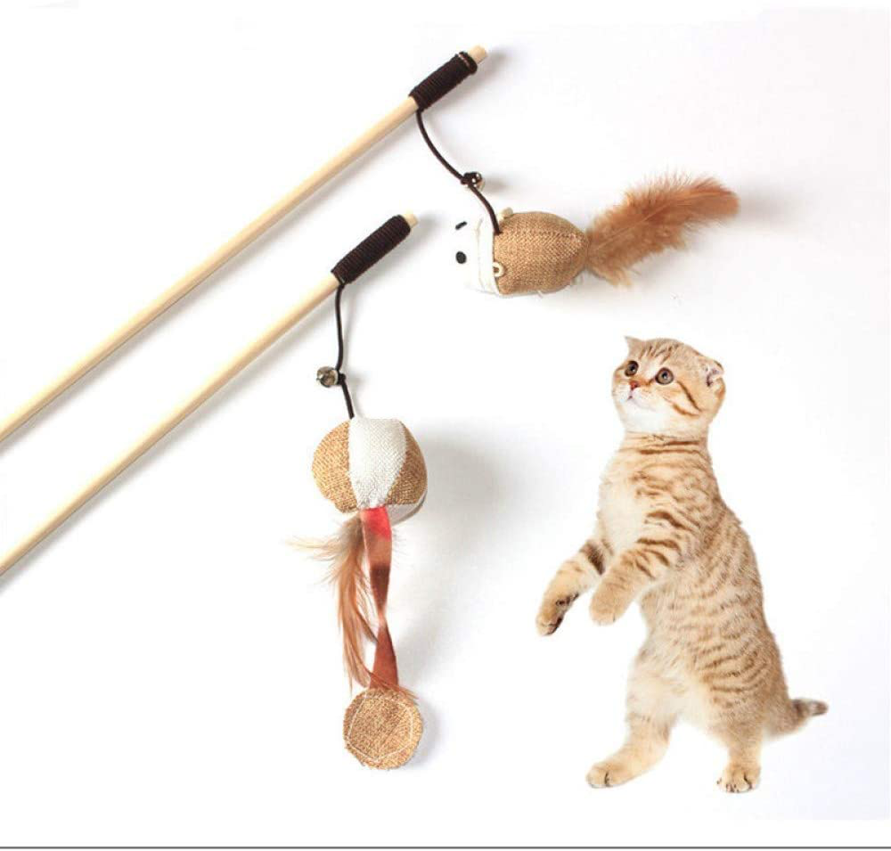 Artshu 6Pcs/Lot 40Cm Pet Cat Teaser Toys Feather Linen Wand Cat Catcher Teaser Stick Cat Interactive Toys Wood Rod Mouse Toy with Mini Bell Animals & Pet Supplies > Pet Supplies > Cat Supplies > Cat Toys Artshu   