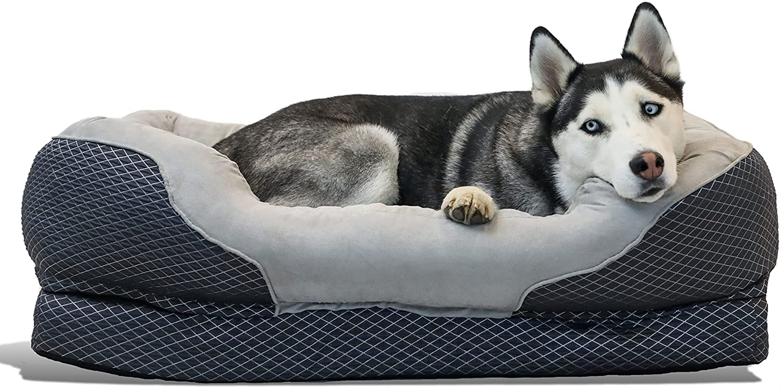 Barksbar Snuggly Sleeper Large Gray Diamond Orthopedic Dog Bed with Solid Orthopedic Foam, Soft Cotton Bolster, and Ultra Soft Plush Sleeping Space - 40 X 30 Inches