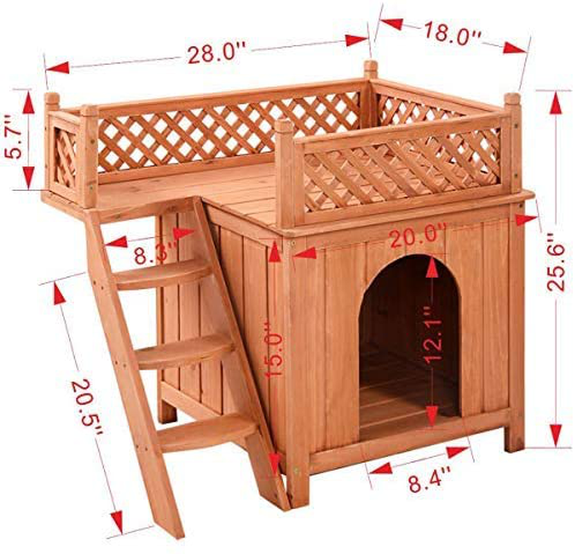 Giantex Pet Dog House, Wooden Dog Room Shelter with Stairs, Raised Roof and Balcony Bed for Indoor and Outdoor Use, Wood Dog House Animals & Pet Supplies > Pet Supplies > Dog Supplies > Dog Houses Giantex   