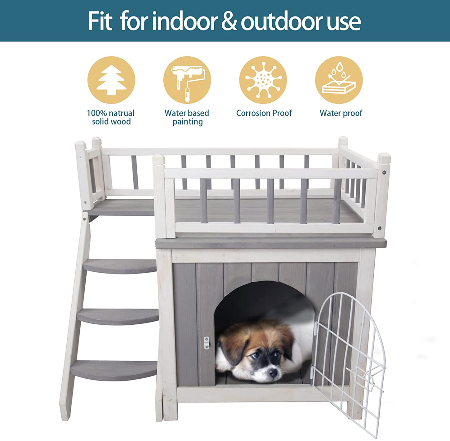 Petsfit Dog House Cat Houses for Indoor Cats, Dog Houses for Small Dogs with Side Window, Connect the Pet Stairs