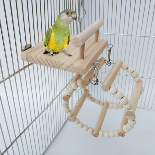 Bird Perches Cage Toys，Small Animals Nest Wooden Hanging Toy，Parrot Play Gym Stands with Acrylic Wood Swing,Rattan Ball,Ferris Wheel，Pet Training Playstand for Cockatiels/Conures/Hamster/Rat/Squirrel