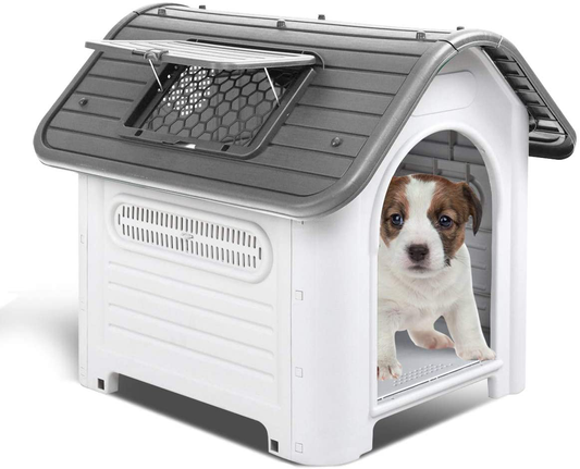 Magshion up to 30Lb Medium Size 30" H Plastic Outdoor Dog House Pet at Kennel Puppy Shelter Skylight Animals & Pet Supplies > Pet Supplies > Dog Supplies > Dog Houses Magshion Grey  
