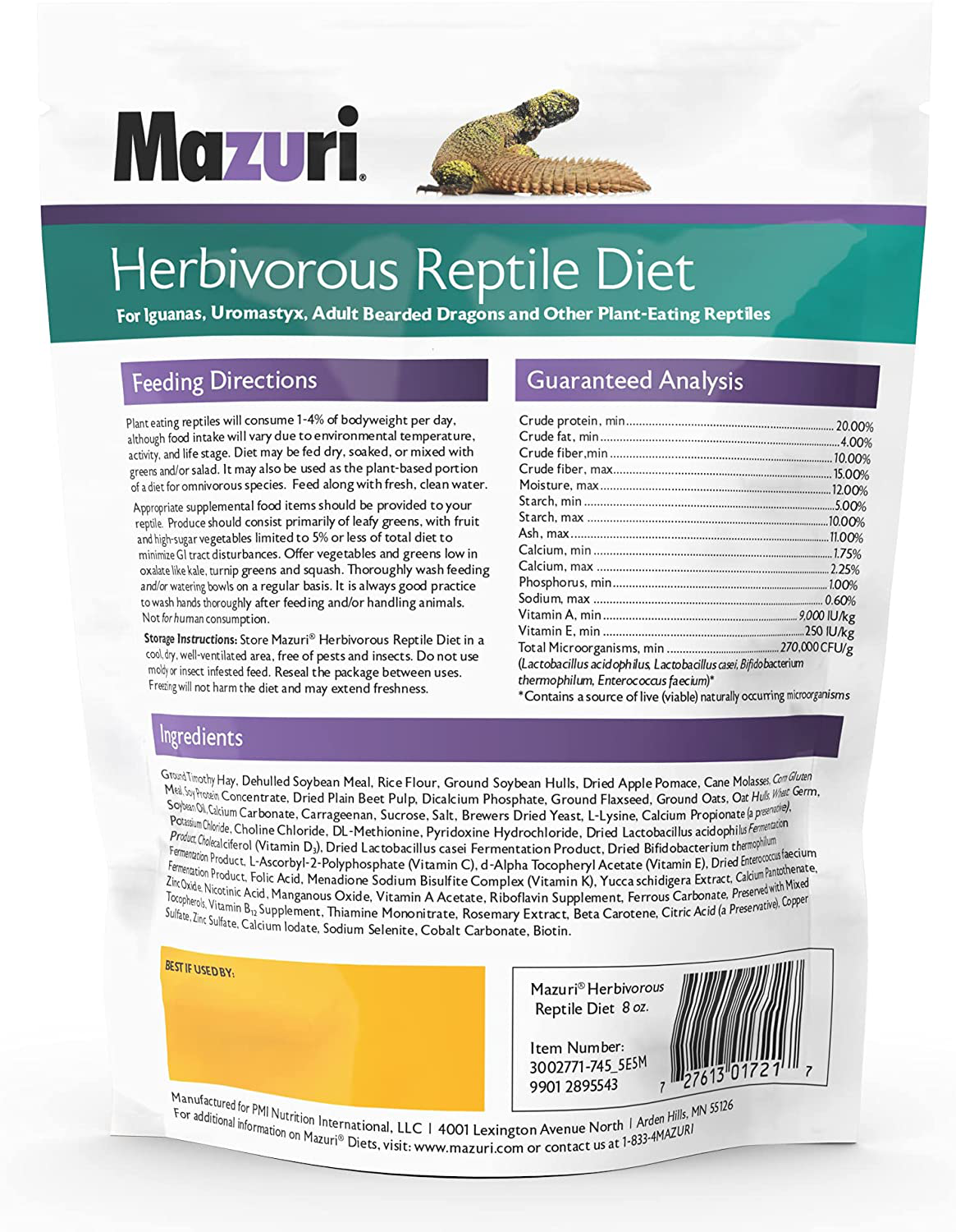 Mazuri | Herbivorous Reptile Diet | 8 Ounce (8 OZ) Bag Animals & Pet Supplies > Pet Supplies > Reptile & Amphibian Supplies > Reptile & Amphibian Food Mazuri   