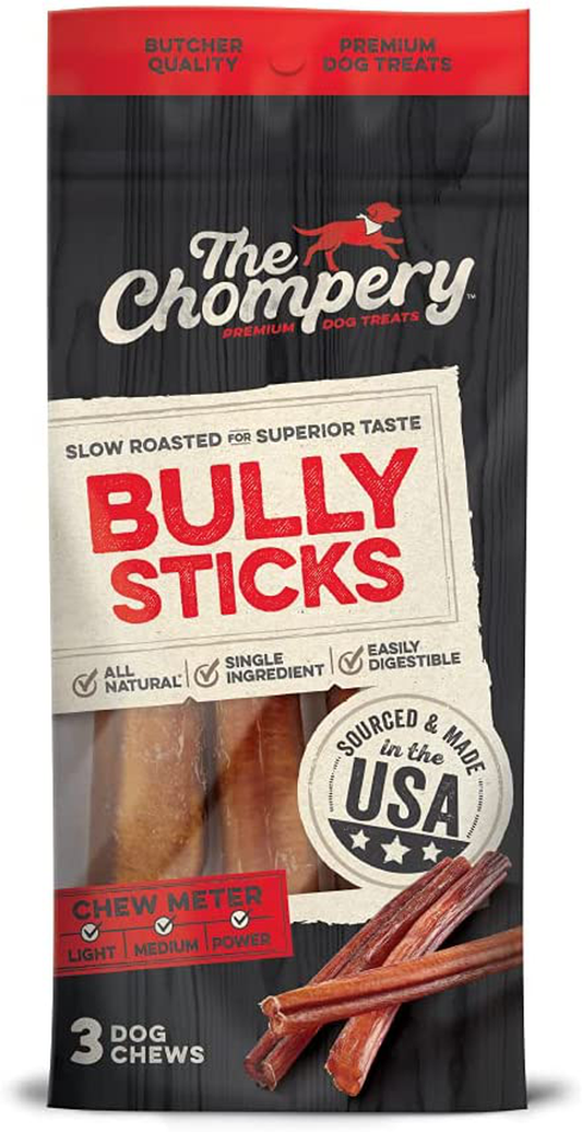 The Chompery - Premium Quality Bones, Treats and Chews for Your Dog - Delicious Single Ingredient Beef Knee Bones, Bully Sticks, Beef Windpipes, Pig Ears and Pork Bones for Small, Medium and Large Breeds and Power Chewers Animals & Pet Supplies > Pet Supplies > Bird Supplies > Bird Treats The Chompery Bully Sticks  