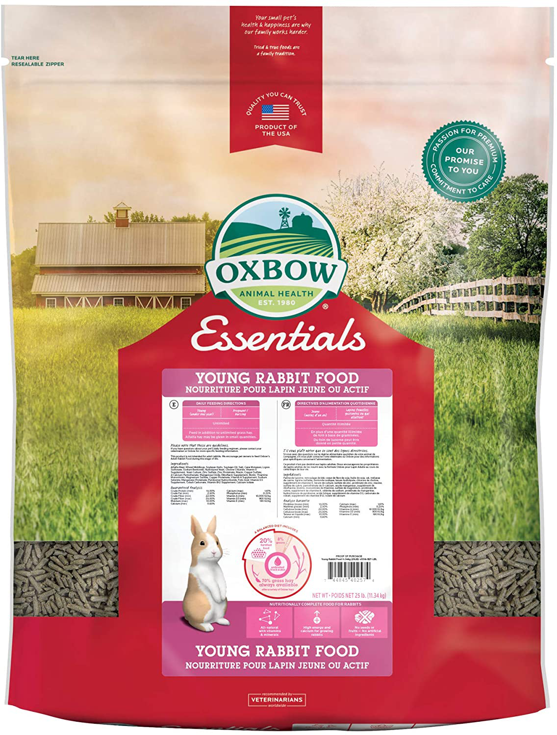 Oxbow Essentials Rabbit Food - All Natural Rabbit Pellets Animals & Pet Supplies > Pet Supplies > Small Animal Supplies > Small Animal Food Oxbow Young 25 Pound (Pack of 1) 