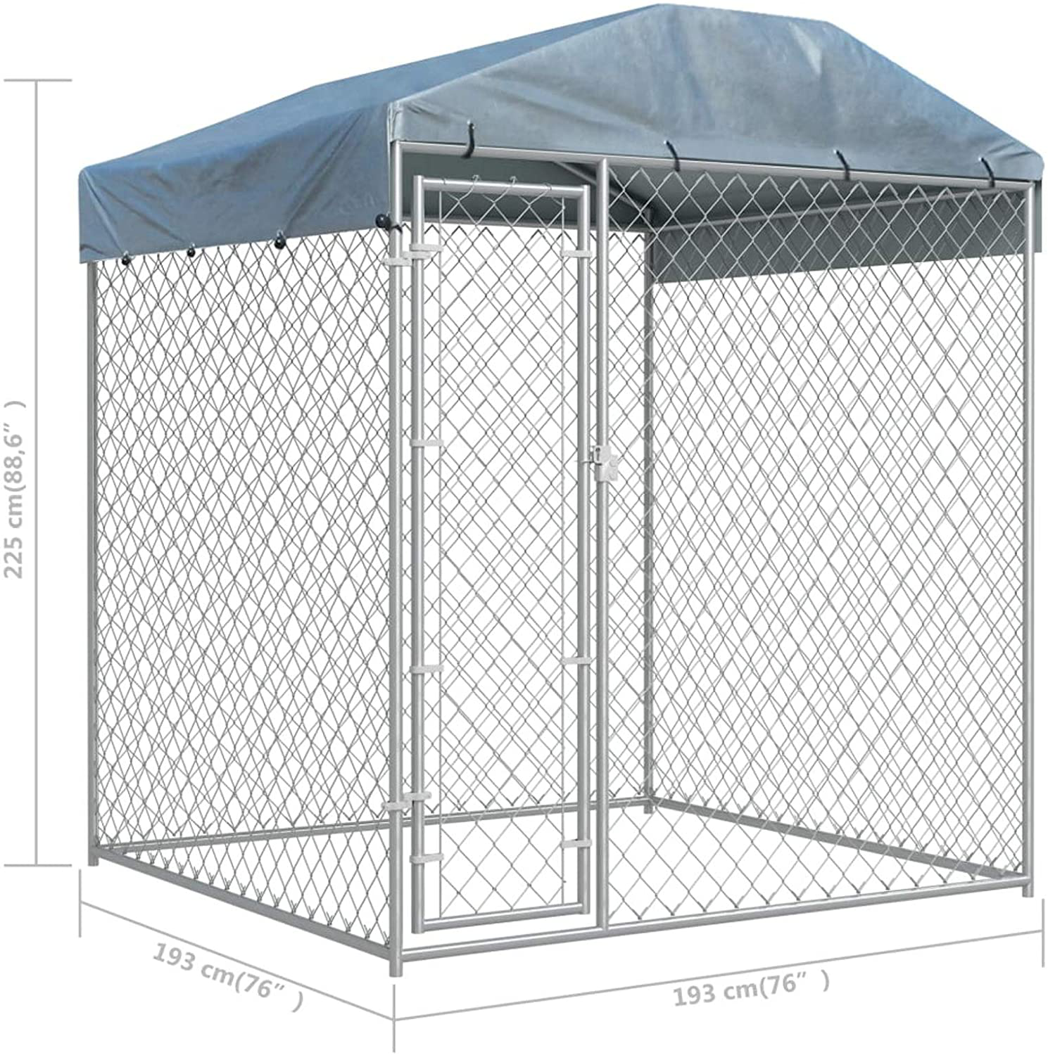 Tidyard Outdoor Dog Kennel Cage with Roof Canopy Lockable Galvanized Steel Pet Run House Chain-Link Mesh Sidewalls Exercise Fence Barrier for Backyard Garden 76 X 76 X 88.6 Inches (L X W X H)