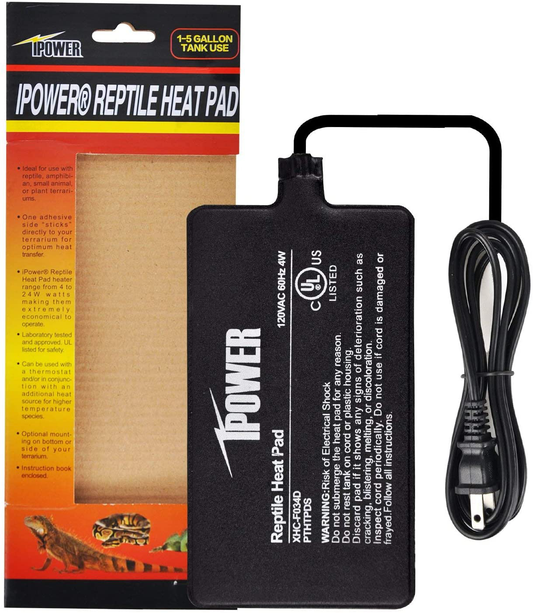 Ipower Reptile Heat Pad 4W/8W/16W/24W under Tank Terrarium Warmer Heating Mat and Digital Thermostat Controller for Turtles Lizards Frogs and Other Small Animals, Multi Sizes Animals & Pet Supplies > Pet Supplies > Reptile & Amphibian Supplies > Reptile & Amphibian Substrates iPower 4" x 7"  