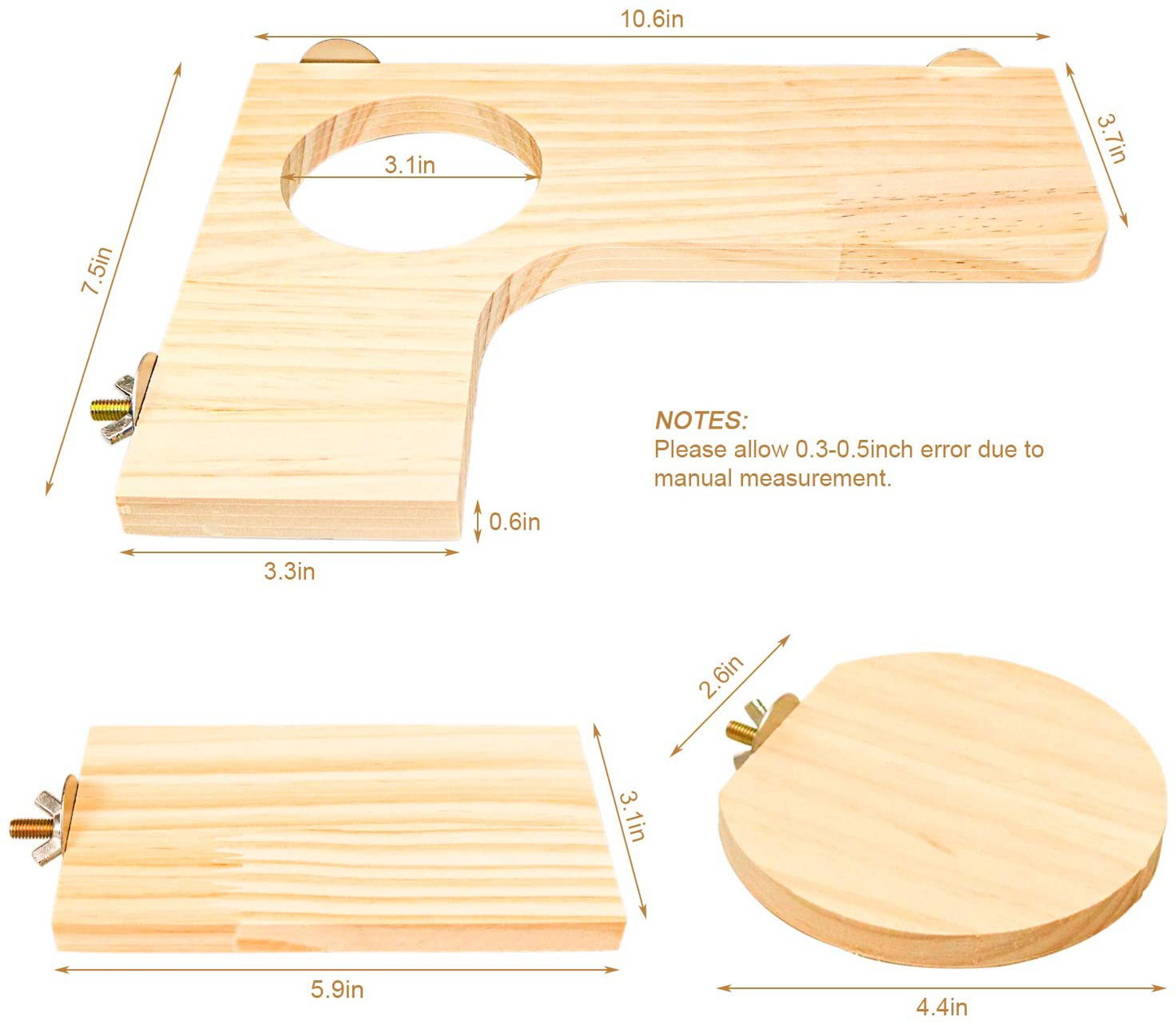 Squirrel Gerbil Chinchilla and Dwarf Hamster L-Shaped round Hole Wooden Platform, 3 Pieces of Natural Hamster Standing Platform Chinchilla Cage Accessories, Birds Parrots Activity Playground Animals & Pet Supplies > Pet Supplies > Small Animal Supplies > Small Animal Habitat Accessories Roundler   