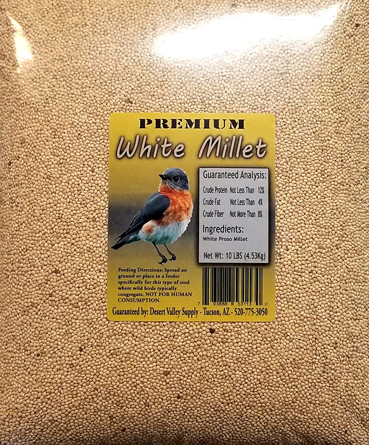 Desert Valley Supply Premium White Millet Proso Seeds - Wild Bird Food- Cardinal - Finch & More (10-Pounds) Animals & Pet Supplies > Pet Supplies > Bird Supplies > Bird Food Desert Valley Supply   