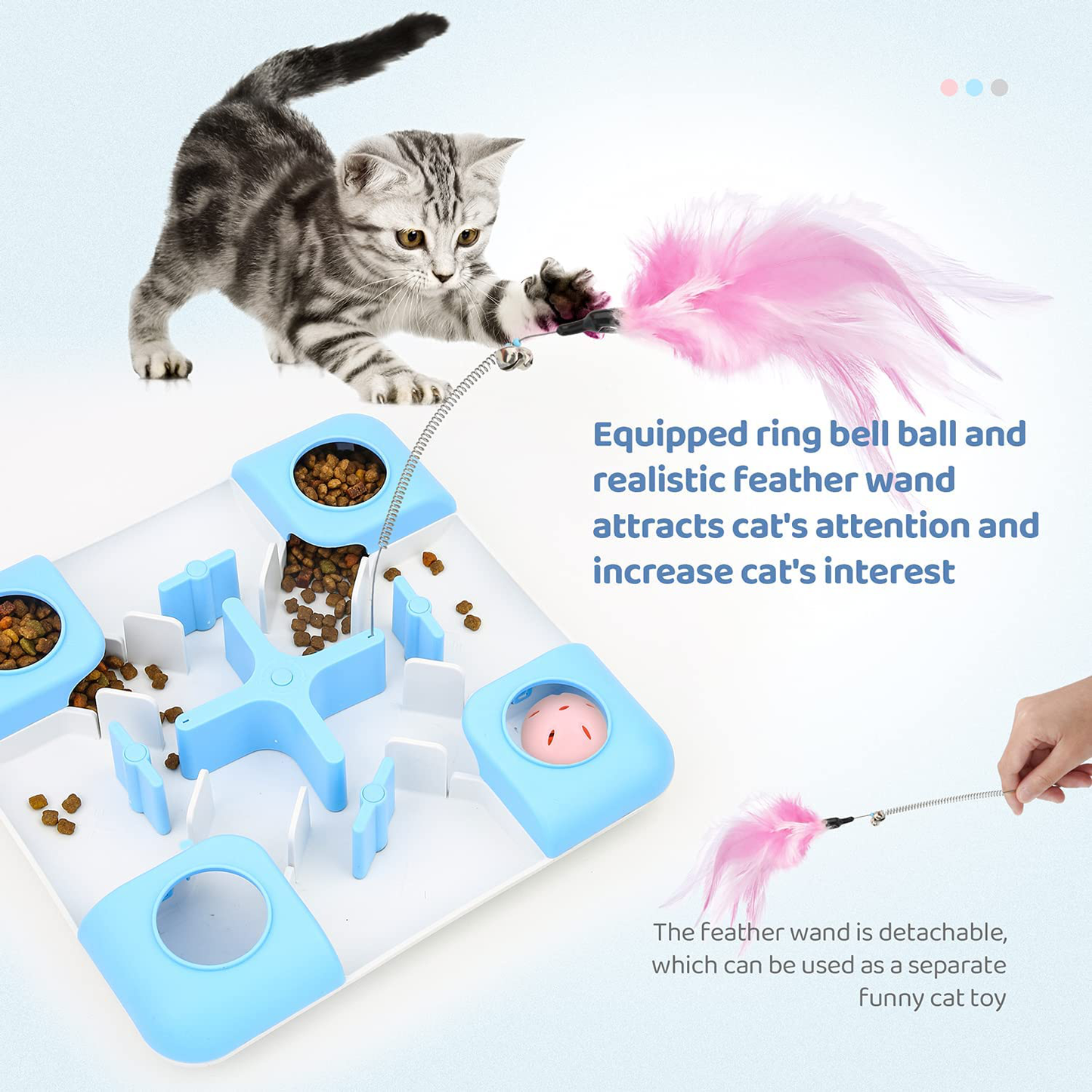 IOKHEIRA Interactive Cat Toy, Cat Toys for Indoor Cats Interactive, Cat Feather Toy with Bell, Cat Treat Toy for Large& Small Cat, Cat Puzzle Toy for Fun Animals & Pet Supplies > Pet Supplies > Cat Supplies > Cat Toys IOKHEIRA   