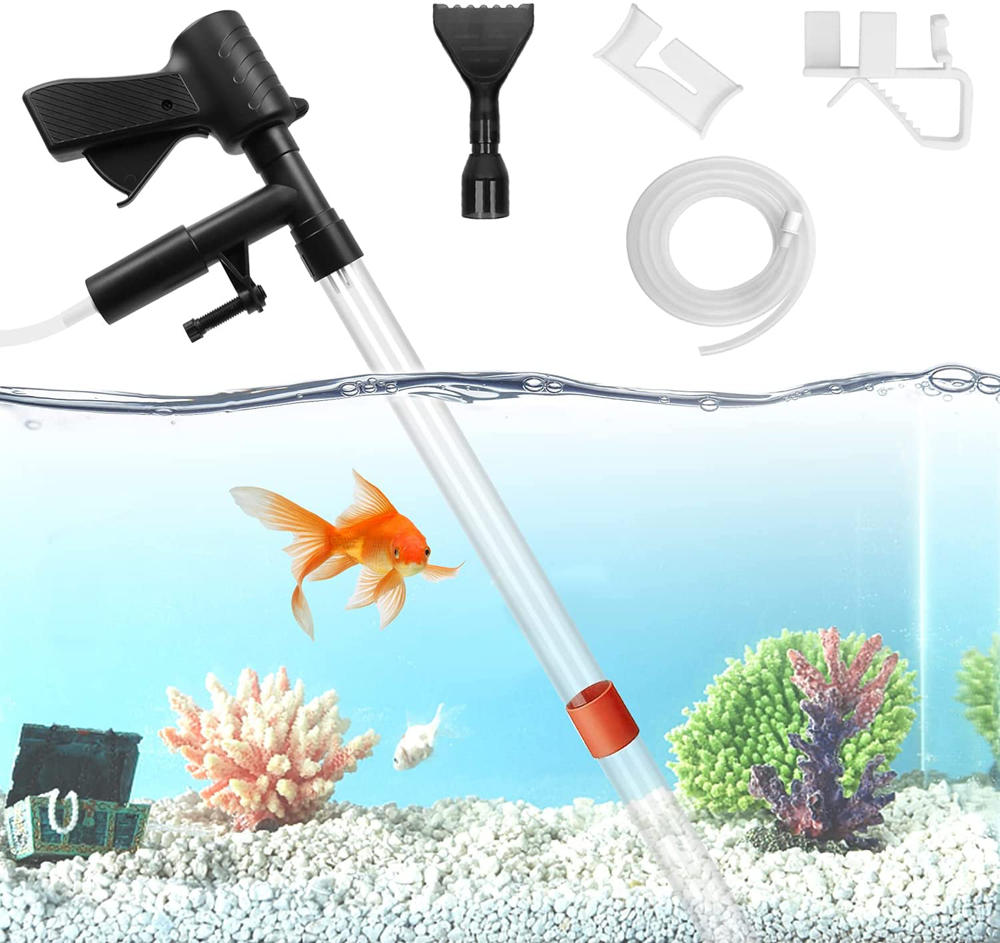 KAREEME Aquarium Gravel Cleaner, Quick and Long Nozzle Water Changer, Professional Fish Tank Sand Cleaner Kit with Air-Pressing Button and Adjustable Water Hose Controller - BPA Free