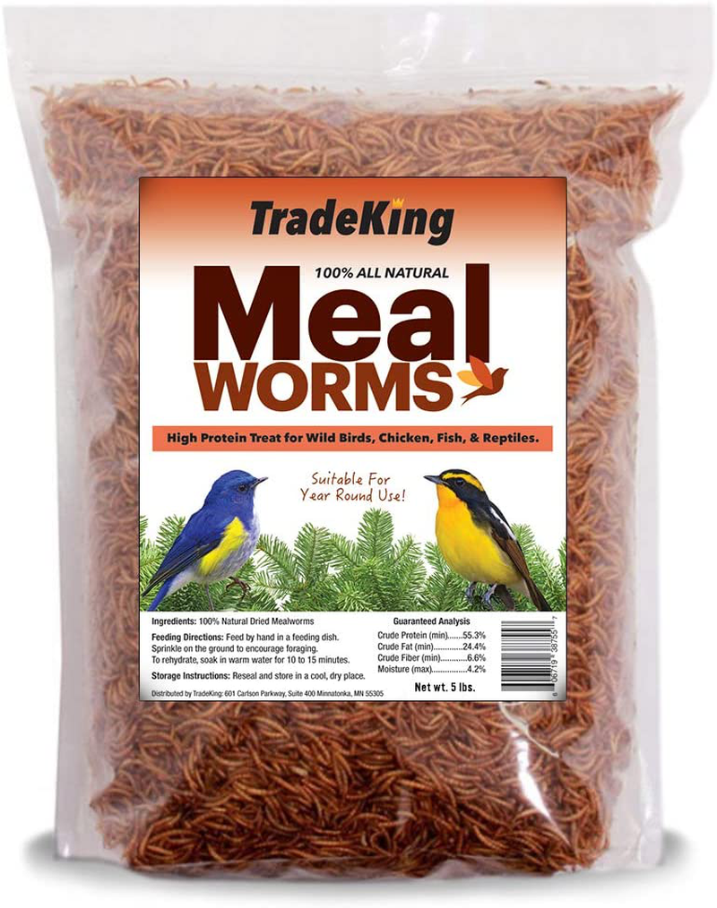 Tradeking 1 Lb Dried Mealworms - High Protein Treat for Wild Birds, Chicken, Fish & Reptiles Animals & Pet Supplies > Pet Supplies > Bird Supplies > Bird Treats TradeKing Mealworms 5 lb. 