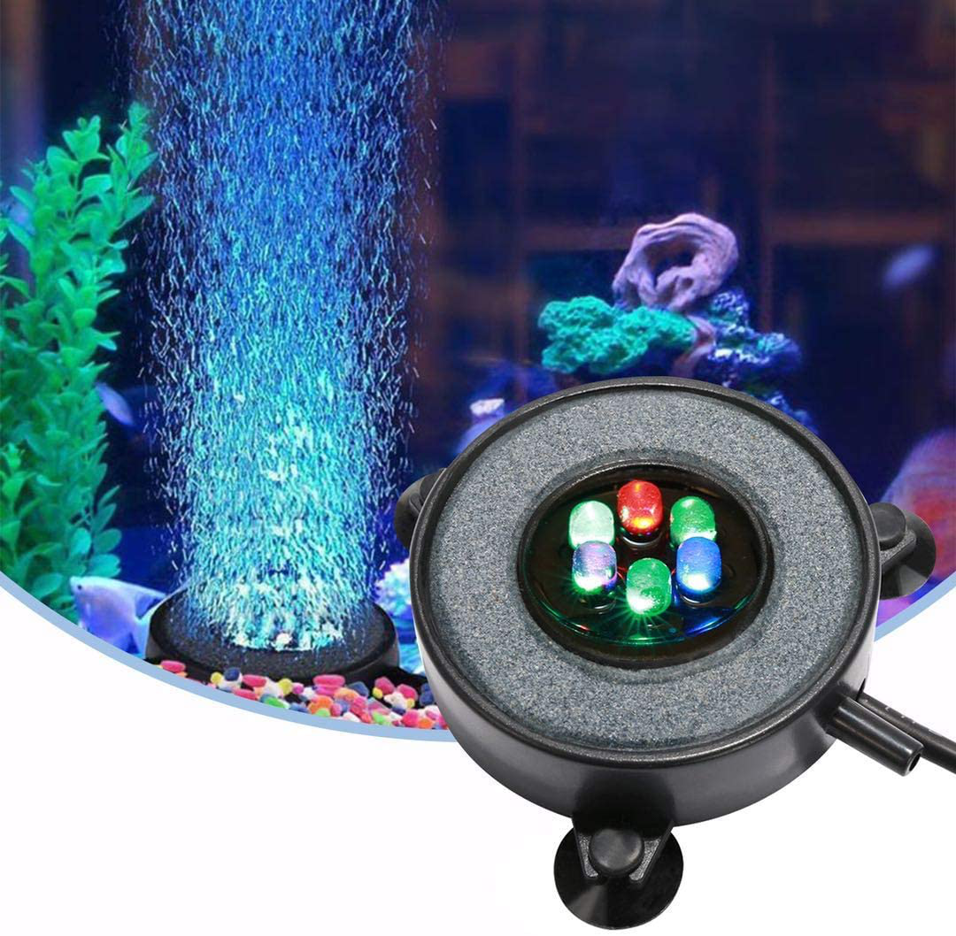 DXCEL LED Aquarium Air Bubble Light Fish Tank Air Curtain Bubble Stone Disk with 6 Color Changing Leds