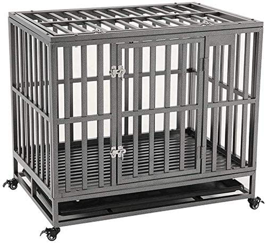 KELIXU Heavy Duty Dog Cage Large Dog Crate Dog Kennels and Crates for Large Dogs Indoor Outdoor with Double Doors,Locks and Lockable Wheels Animals & Pet Supplies > Pet Supplies > Dog Supplies > Dog Kennels & Runs KELIXU 38 INCH  