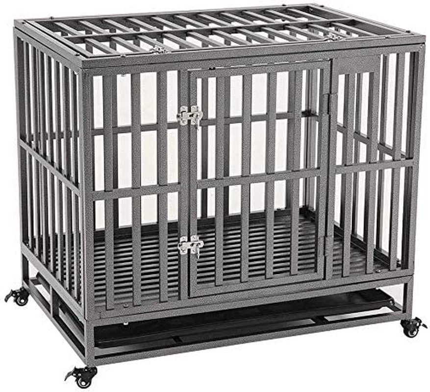 KELIXU Heavy Duty Dog Cage Large Dog Crate Dog Kennels and Crates for Large Dogs Indoor Outdoor with Double Doors,Locks and Lockable Wheels