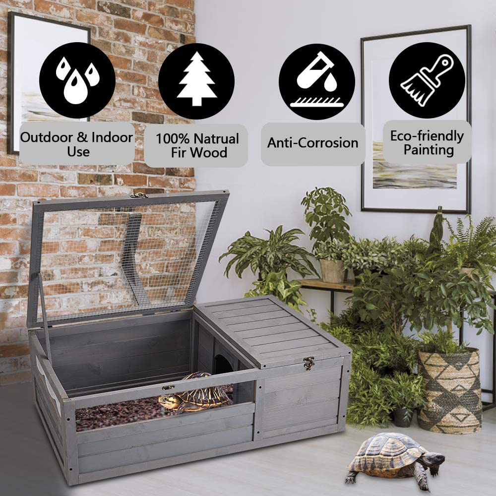 AVAWING 39" Wooden Tortoise House Large Tortoise Habitat, Indoor Tortoises Enclosure for Small Animals, Outdoor Reptile Cage, Grey Animals & Pet Supplies > Pet Supplies > Small Animal Supplies > Small Animal Habitats & Cages AVAWING   