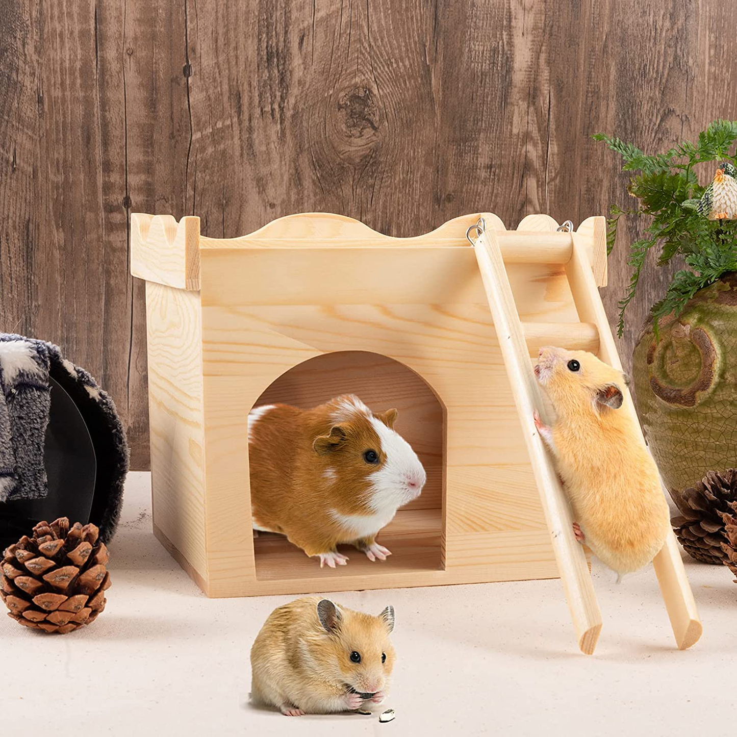 MEWTOGO Wave Style Guinea Pigs Castle Wood House- Guinea Pig Hideout Chinchilla Hideout with Wooden Stairs for Guinea Pigs Hamsters Squirrel Animals & Pet Supplies > Pet Supplies > Small Animal Supplies > Small Animal Habitat Accessories MEWTOGO   