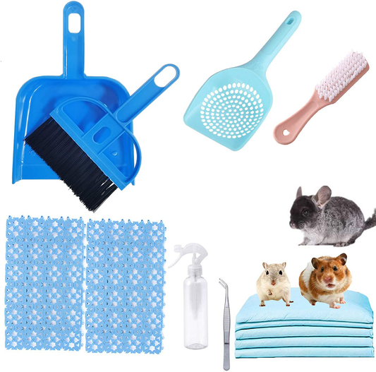 Hamiledyi Small Pet Cage Cleaner Set, Disposable Rabbit Cage Liner, Guinea Pig Playpen Mini Hand Broom Dustpan, Cleaning Brush Sand Scooper Floor for Rabbit Chinchilla Hedgehogs Animals & Pet Supplies > Pet Supplies > Small Animal Supplies > Small Animal Bedding Hamiledyi   