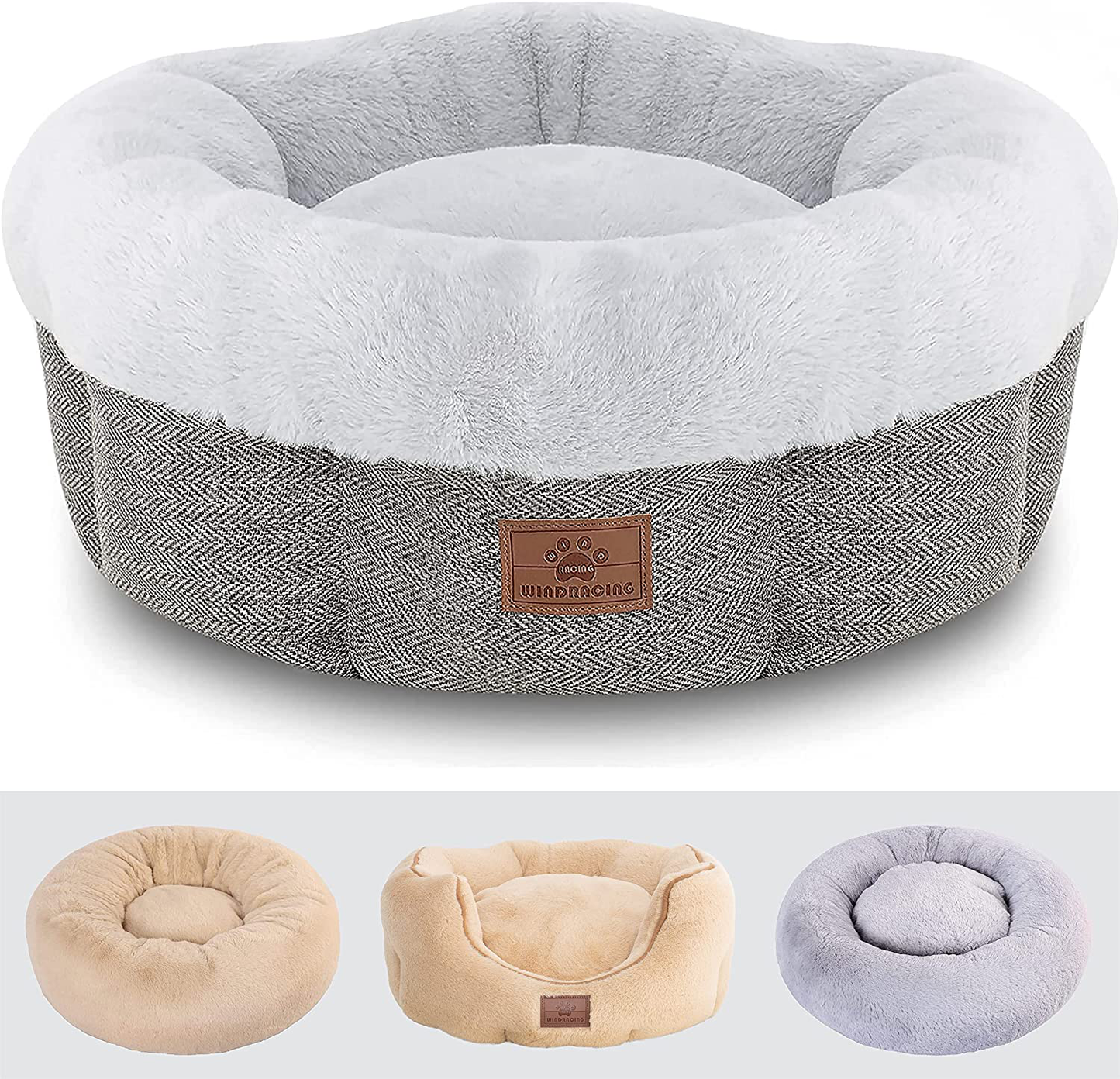 Cat Beds for Indoor Cats,Small Dog Bed,Cuddler Dog Beds,Calming Dog Bed Donut,Soft Anxiety Cozy Pet Beds,Puppy Bed for Small/Medium Dogs Washable round in Grey Color,Windracing PET Animals & Pet Supplies > Pet Supplies > Cat Supplies > Cat Furniture WINDRACING A Grey - Crown Shape Cat Bed Small 