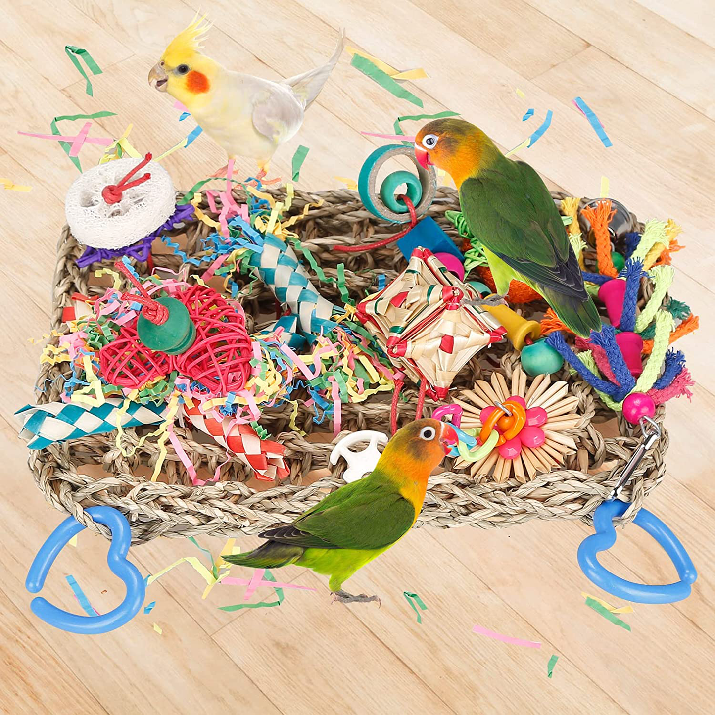 Bbjinronjy Bird Toys for Parakeets Cockatiels Conures Climbing Hammock with Colorful Bird Chew Toys Shredding Toy Seagrass Foraging Activity Wall Animals & Pet Supplies > Pet Supplies > Bird Supplies > Bird Toys BBjinronjy   