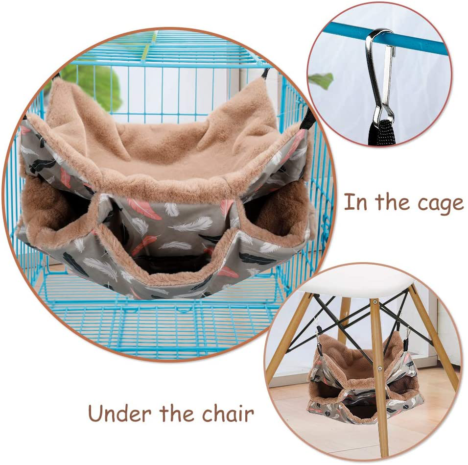 Small Animals Warm Plush Triple Bunkbed Cage Hanging Hammock Bed,Guinea Pig Cage Accessories Bedding, Warm Hammock for Parrot Ferret Squirrel Hamster Rat Playing Sleeping Animals & Pet Supplies > Pet Supplies > Small Animal Supplies > Small Animal Habitat Accessories bokemar   