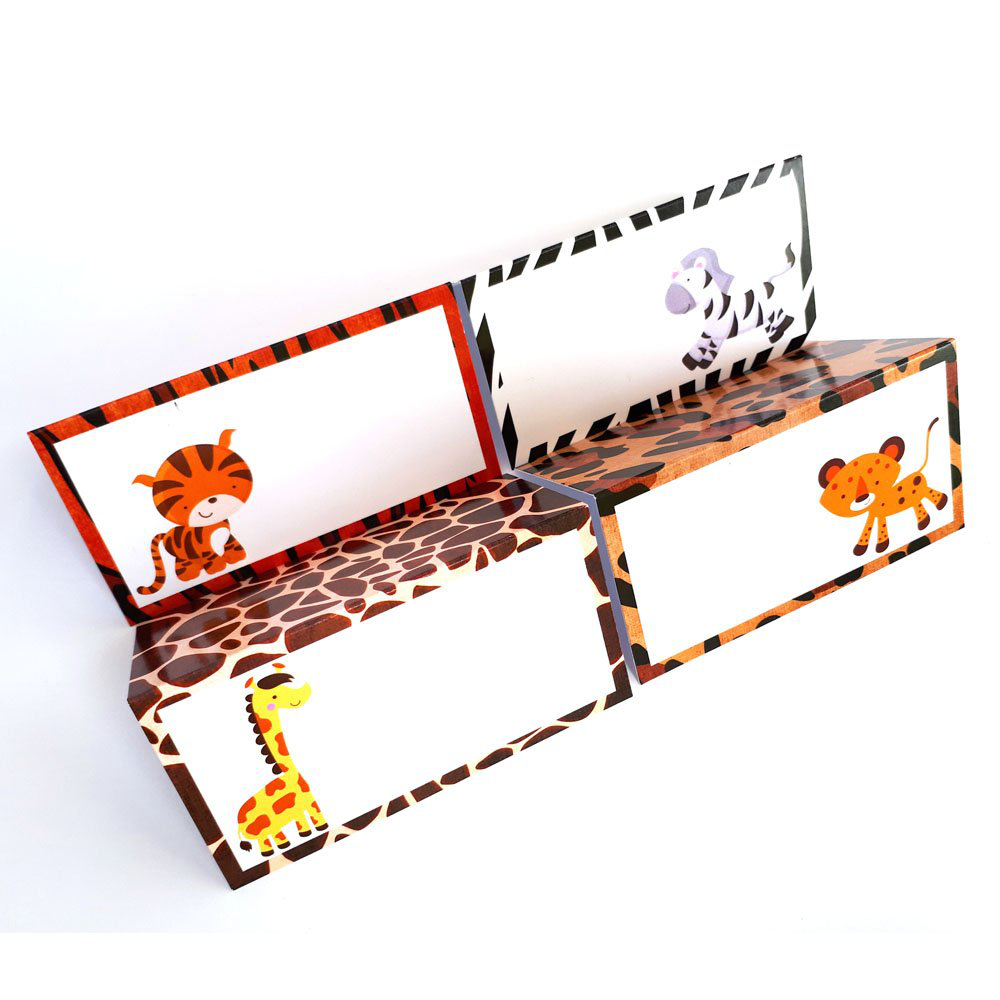 Jungle Safari Animals Place Tent Cards - Boy Girl Party Birthday Baby Shower Party - Set of 12