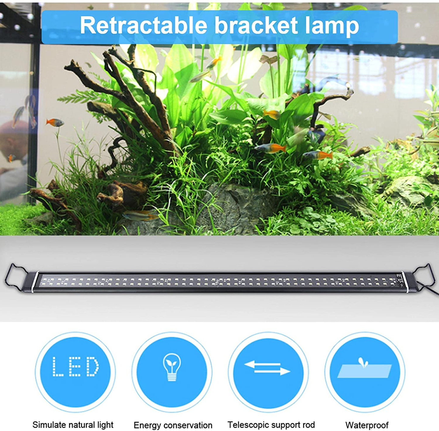 Extendable Full-Spectrum Aquarium Light 50000H Lighting Fish Tank Light, Live Fish Freshwater LED Light, Adjustable Brightness & Lighting Time (30Inch) Animals & Pet Supplies > Pet Supplies > Fish Supplies > Aquarium Lighting DEYIOU   