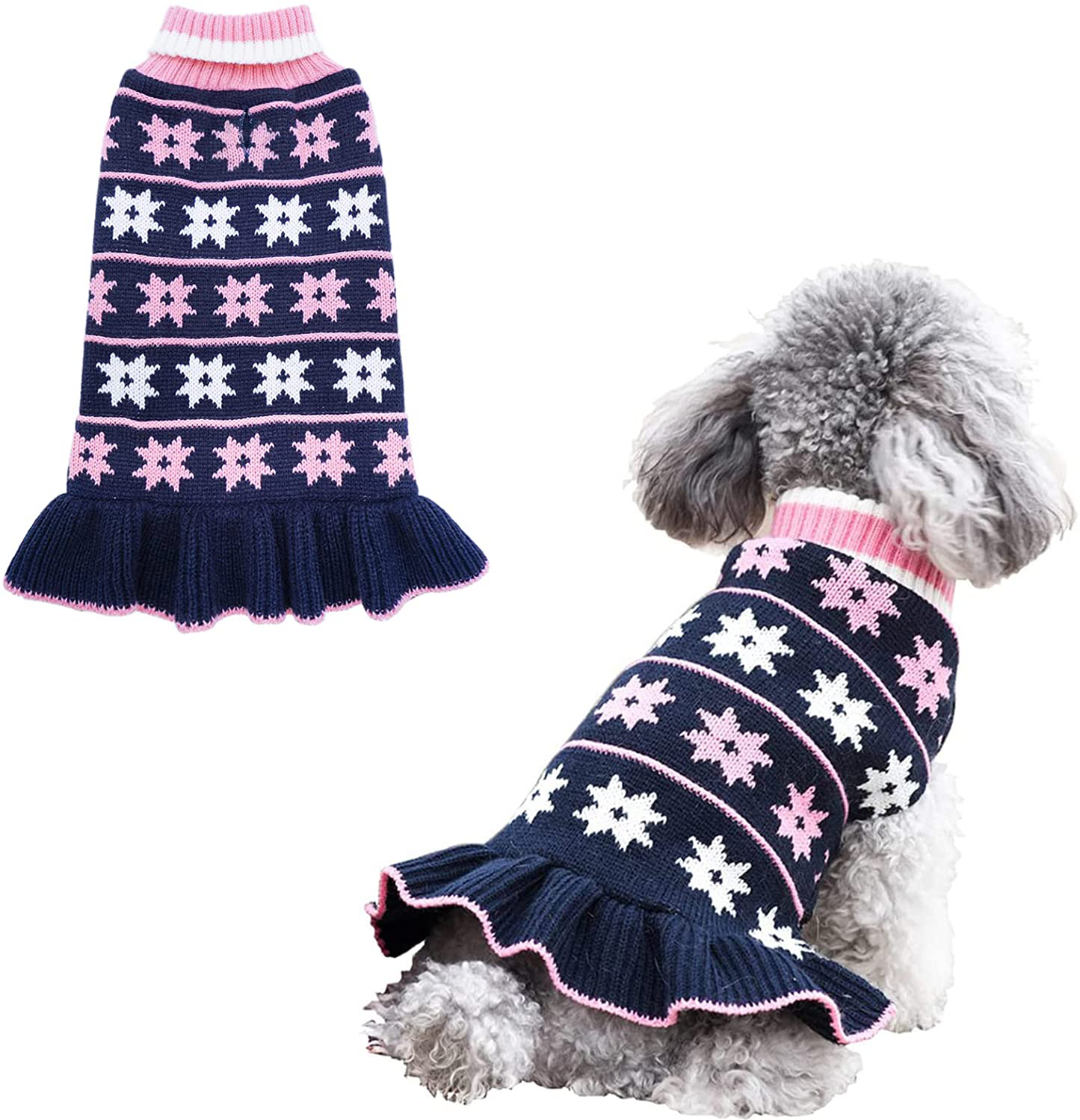 KYEESE Valentine'S Day Dog Sweater Dress Turtleneck Dogs Pullover Knit with Leash Hole Fall Winter Warm Dog Sweater Cute Animals & Pet Supplies > Pet Supplies > Dog Supplies > Dog Apparel KYEESE Girl Navyblue Medium (Pack of 1) 