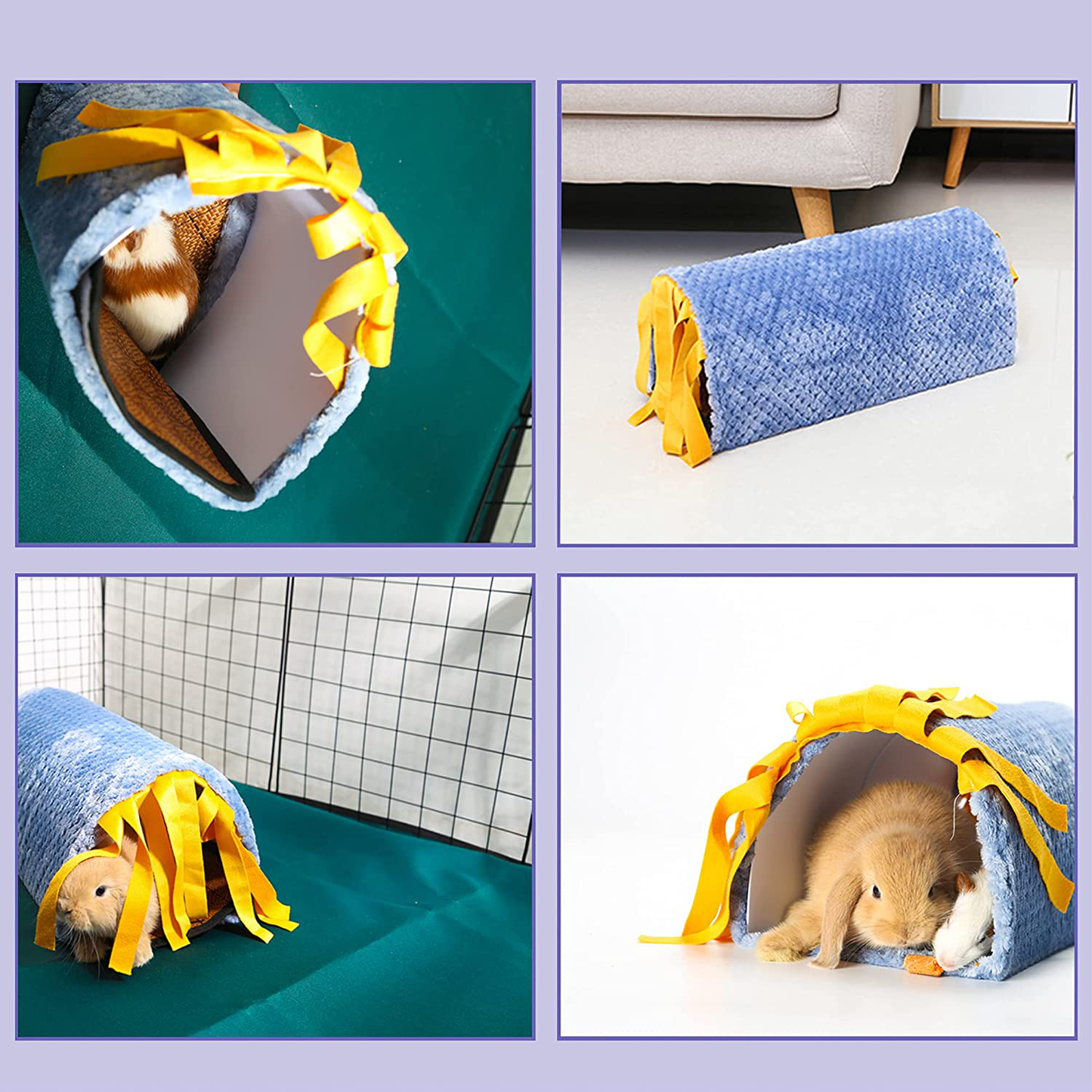 Ephoria Small Animal Tunnel House,Hideout Cage Guinea Pig Tube Toys Playing Sleeping Resting Plush Nest Habitats for Guinea Pig Rabbit Bunny Chinchillas Hedgehogs Rats with a Dual-Purpose Mat, Blue Animals & Pet Supplies > Pet Supplies > Small Animal Supplies > Small Animal Habitat Accessories Ephoria   