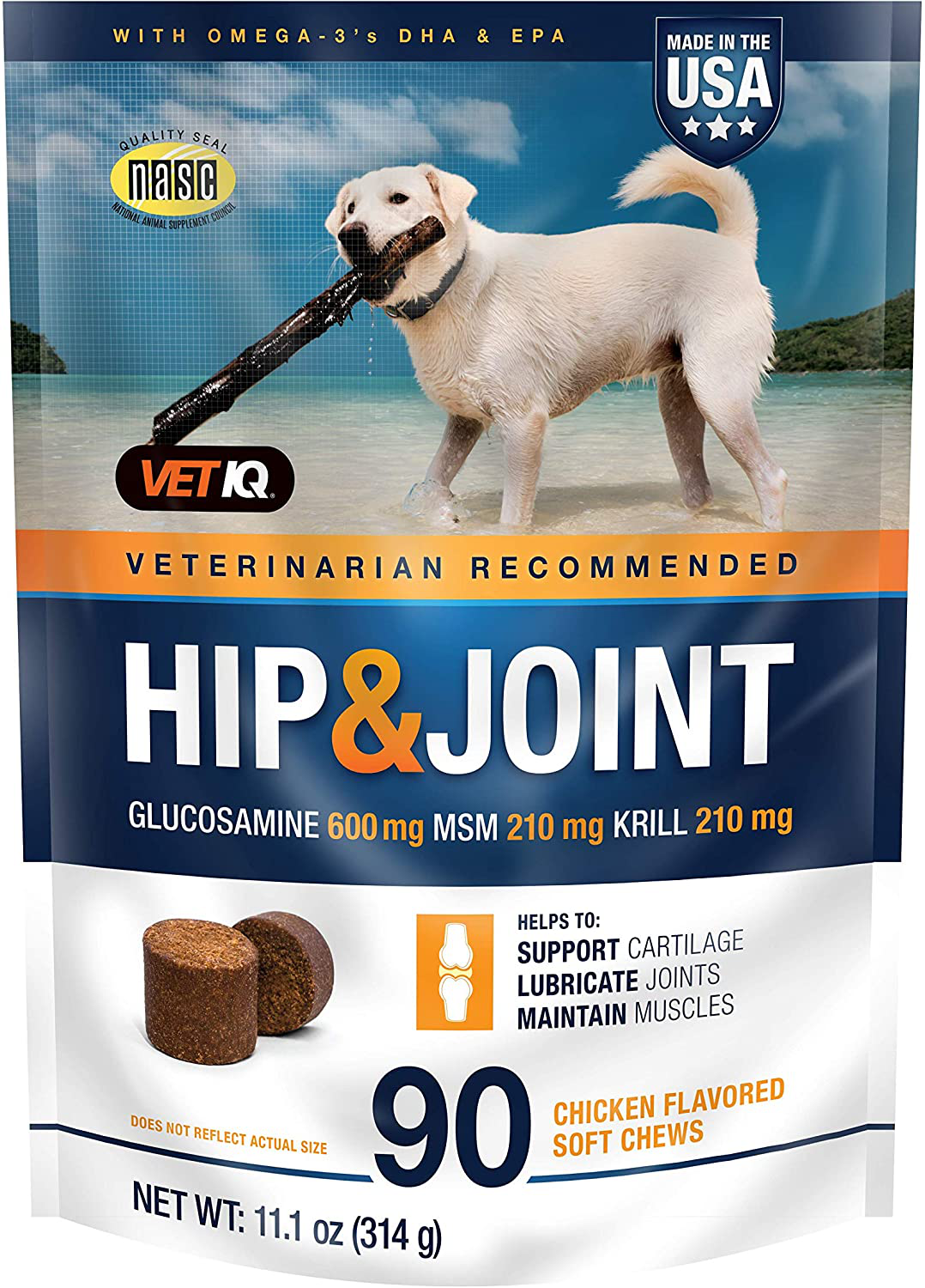 VETIQ Vet Recommended Hip and Joint Supplement for Dogs, Chicken Flavored Soft Chews Animals & Pet Supplies > Pet Supplies > Small Animal Supplies > Small Animal Treats VetIQ Standard Strength 90 Count (Pack of 1) 