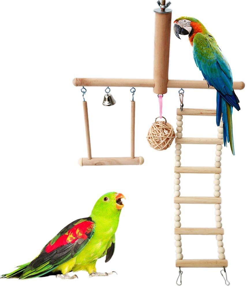 Bird Cage Stand Play Gym Conure Perch Playground Climbing Ladder Swing Rattan Ball Chew Toys for Lovebirds Budgies Animals & Pet Supplies > Pet Supplies > Bird Supplies > Bird Gyms & Playstands Dft   