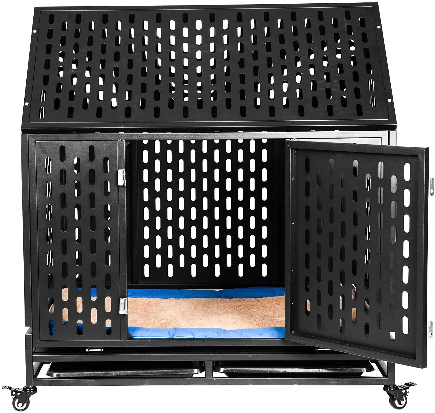 Haige Pet Your Pet Nanny Heavy Duty Dog Crate Cage Kennel Playpen Large Strong Metal for Large Dogs Cats with Two Prevent Escape Lock and Four Lockable Wheels