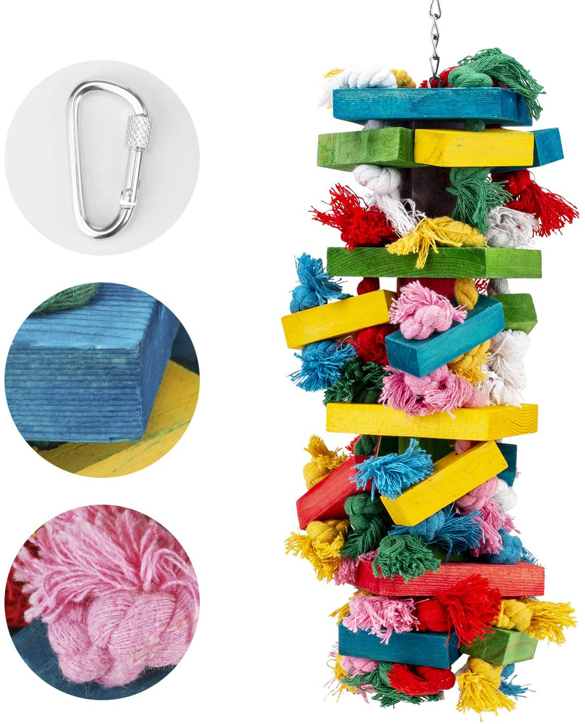 RAINBOWPK Natural Wooden Chewing Bird Toys for Parrots, Multi-Colored Hanging Shredding Toys for Medium and Small Parrots, Parakeets, Conures, Cockatiels, Macaws, Cockatoos and Birds Animals & Pet Supplies > Pet Supplies > Bird Supplies > Bird Toys RAINBOWPK   