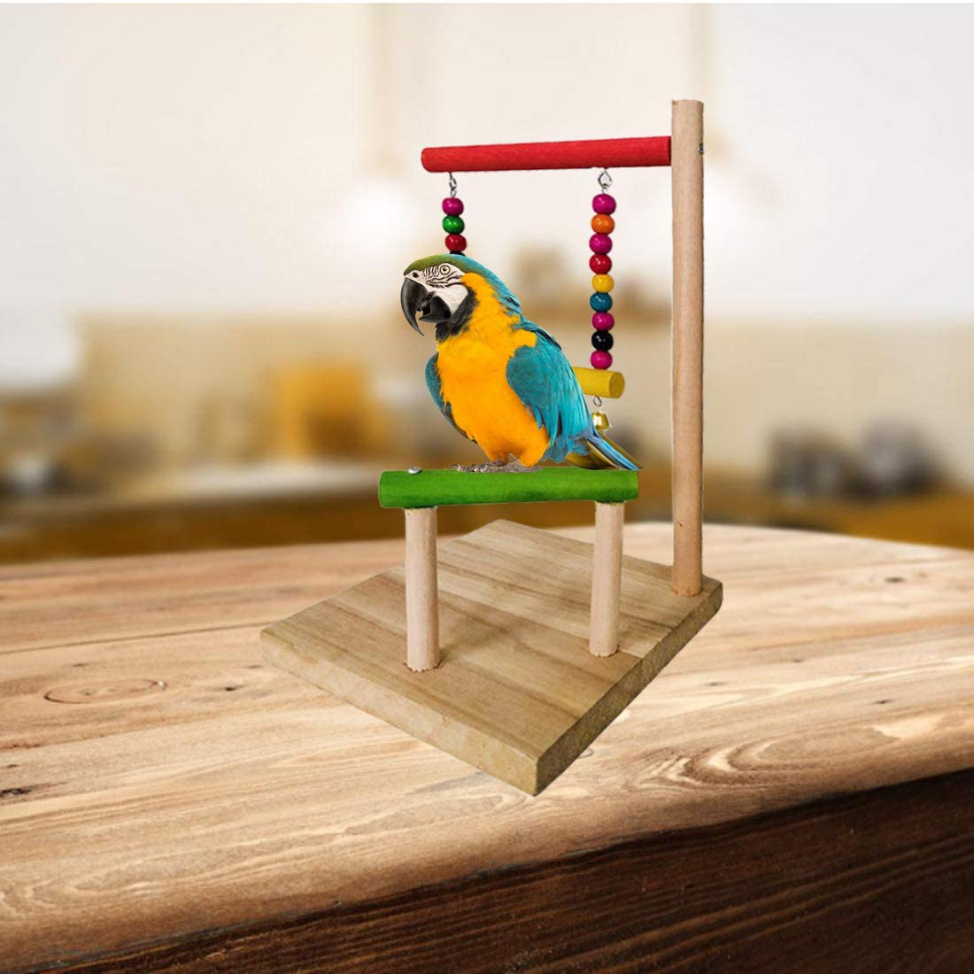 Hamiledyi Bird Stand Tabletop,Parrot Training Playground Natural Wooden Platform Hanging Swing Toys for Canary Parakeet Parrot Cockatiel Lovebird Animals & Pet Supplies > Pet Supplies > Bird Supplies > Bird Gyms & Playstands Hamiledyi   