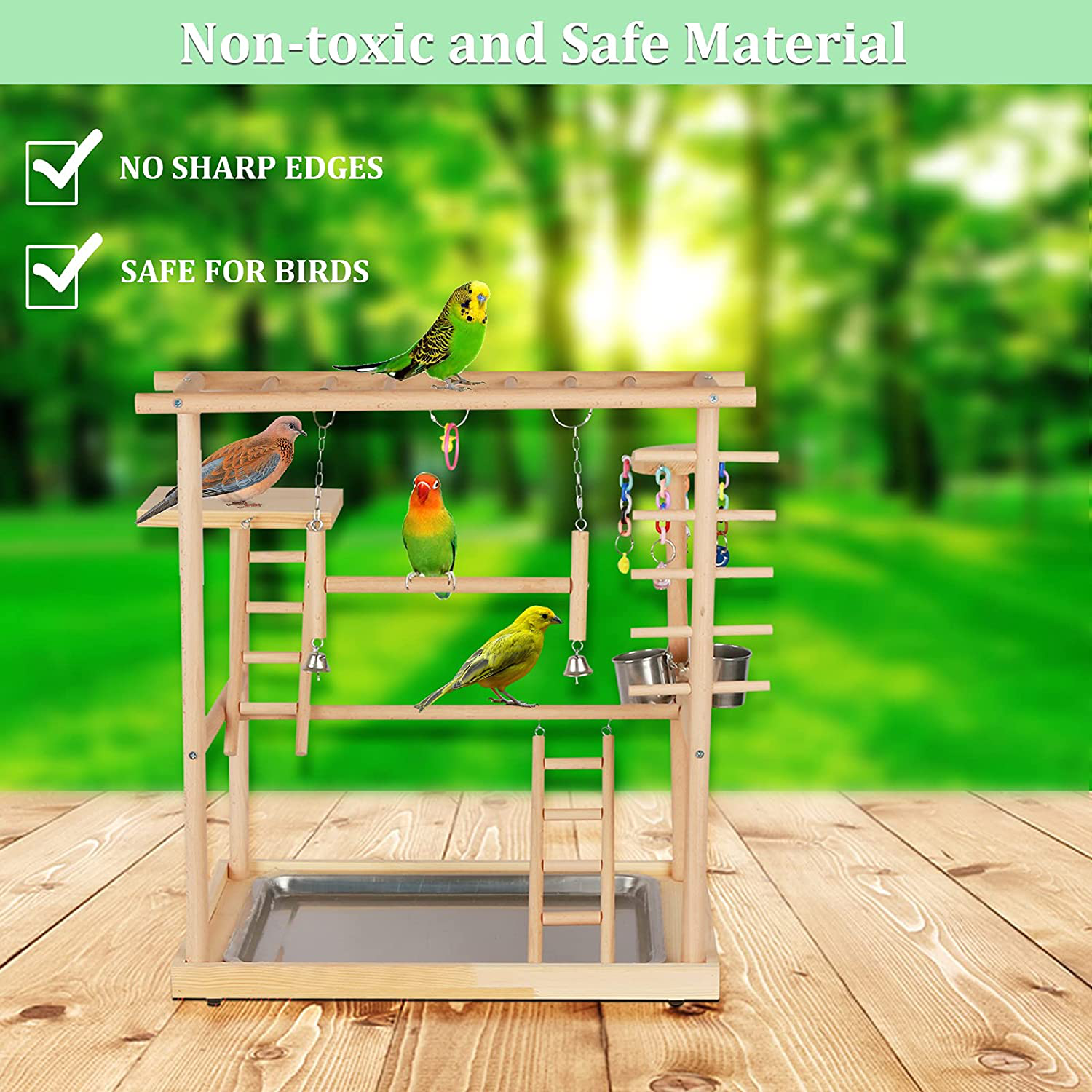 Echaprey Bird Playground Parakeet Cockatiel Playstand Parrot Gym Playground Natural Wood Double Layer Pet Bird Perch Stand with Feeder Bowl Ladder Animals & Pet Supplies > Pet Supplies > Bird Supplies > Bird Gyms & Playstands Echaprey   