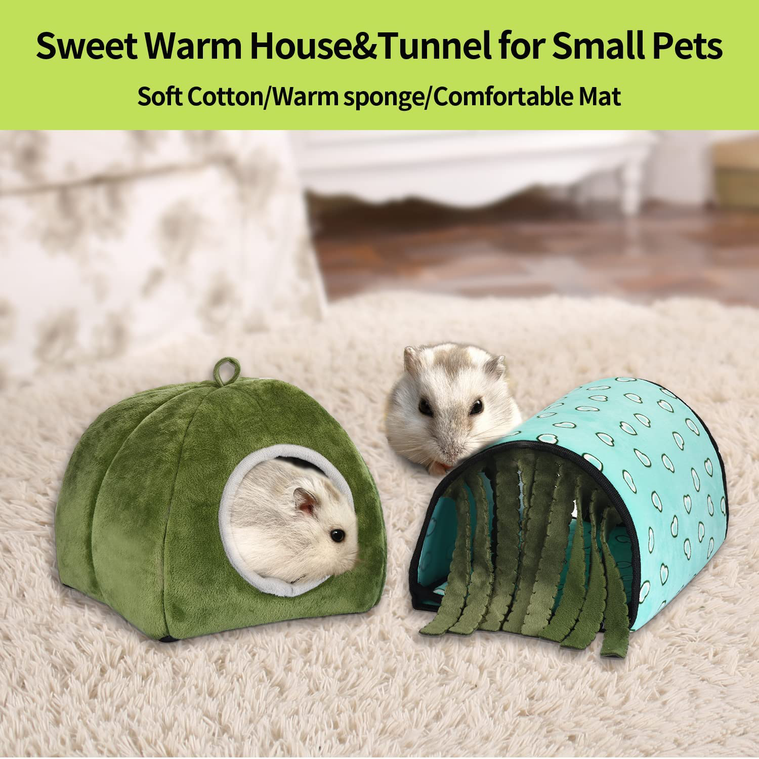 Guinea Pig Hideout 2 Pack Tunnel House Bed for Bunny Hamsters Chinchilla Hedgehog Small Animal Accessories -Playing Sleeping Hunting Resting Warm Plush Nest Habitats Animals & Pet Supplies > Pet Supplies > Small Animal Supplies > Small Animal Habitat Accessories petikt   