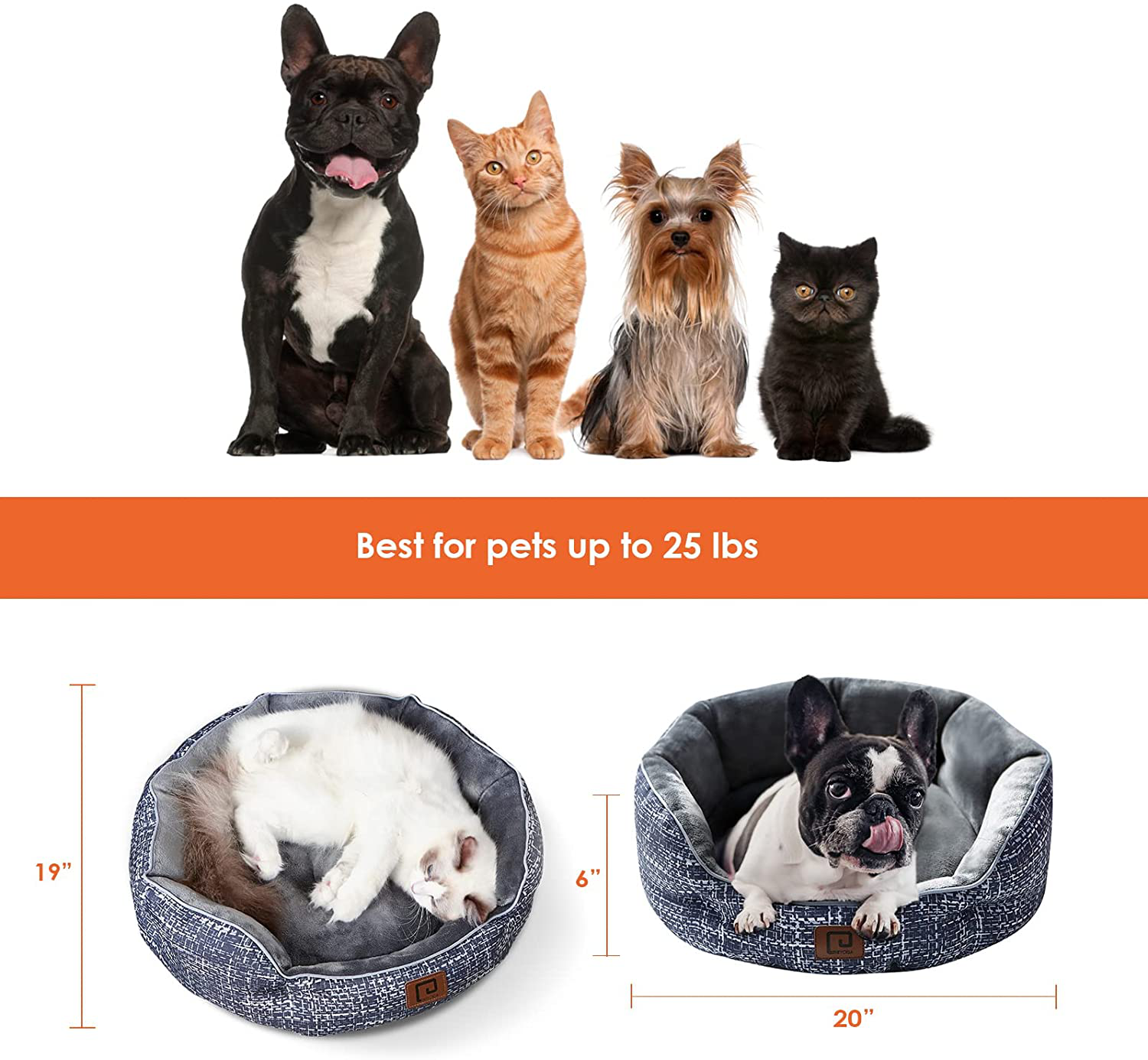 EHEYCIGA Dog Beds for Indoor Small Dogs or Cats 20 Inches round Flannel Fbric with Anti-Slip Oxford Bottom, Machine Washable Dog Bed for All Seasons