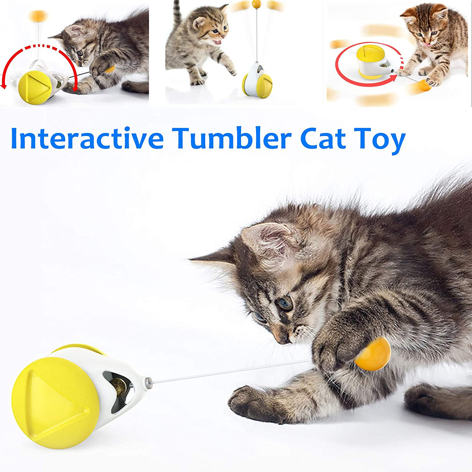 Interactive Cat Chasing Toys for Indoor Cats, Kitten Chaser Toys with Feather Catnip Ball, Tumbler Balanced Exercise Wheel Toy for Cats Kitten Chasing Hunting Playing Animals & Pet Supplies > Pet Supplies > Cat Supplies > Cat Toys Cazkal   