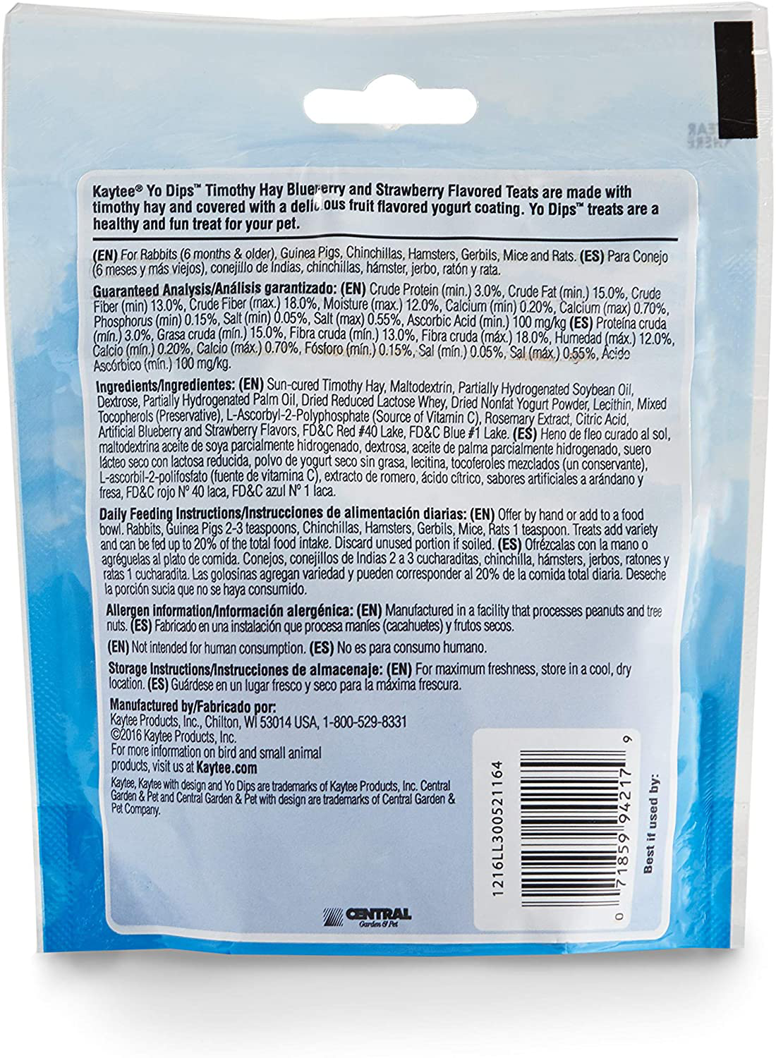 Kaytee Yo Dips Timothy Hay for Small Animal - Blueberry Strawberry 2.5 Oz Animals & Pet Supplies > Pet Supplies > Bird Supplies > Bird Treats Kaytee   