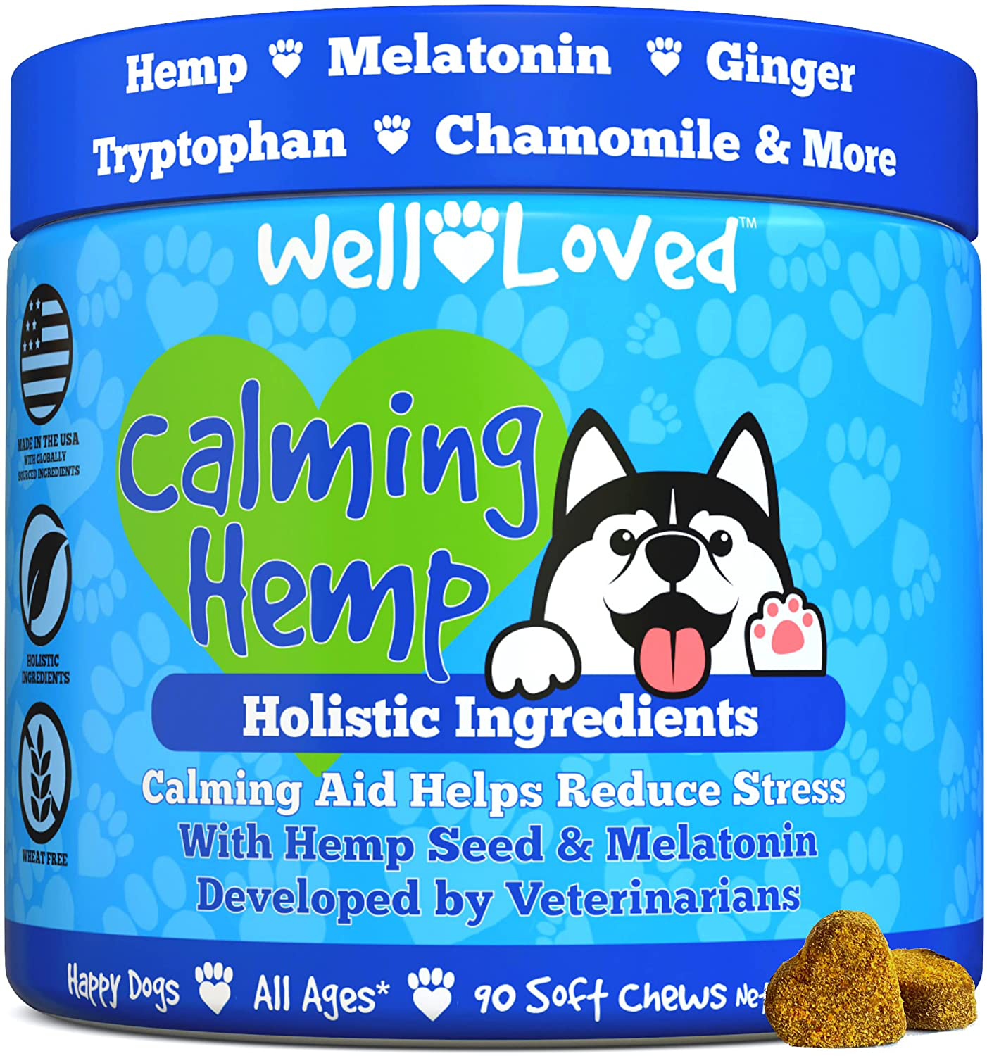 Well Loved Calming Chews for Dogs - Dog Calming Treats, Made in USA, Vet Developed, Dog Anxiety Relief, Separation, Fireworks, Travel & Stress Support, Melatonin, Natural & Holistic, 90 Calming Treats Animals & Pet Supplies > Pet Supplies > Small Animal Supplies > Small Animal Treats Well Loved   