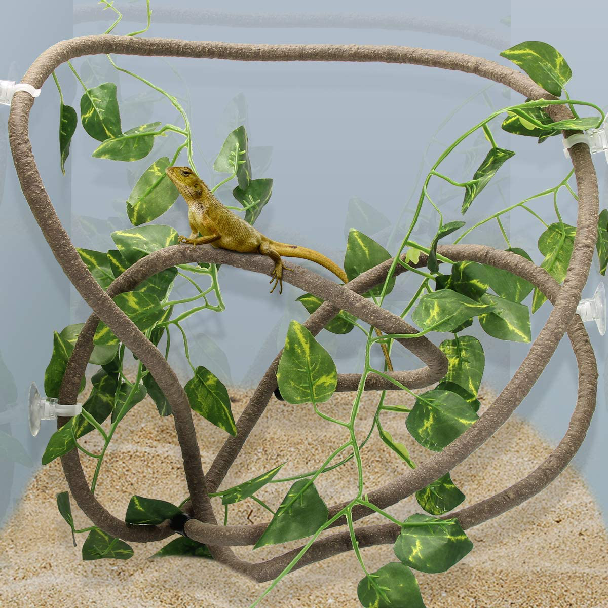 Coolrunner 8FT Reptile Vines and Flexible Reptile Leaves with Suction Cups Jungle Climber Long Vines Habitat Decor for Climbing, Chameleon, Lizards, Gecko Animals & Pet Supplies > Pet Supplies > Reptile & Amphibian Supplies > Reptile & Amphibian Substrates Coolrunner   