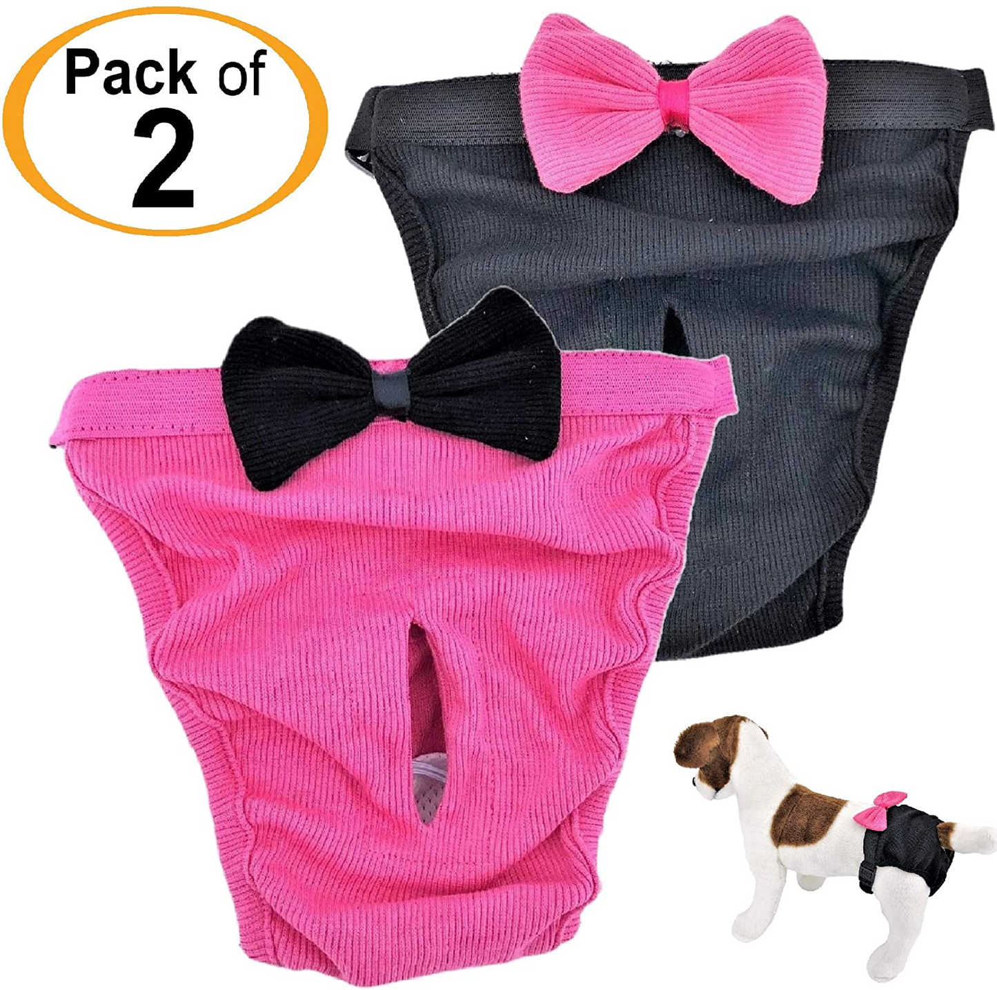 Funnydogclothes Pack of 2 Dog Diapers for Female Girl Cat Puppy for Small and Large Pet 100% Cotton Pink Black Animals & Pet Supplies > Pet Supplies > Dog Supplies > Dog Diaper Pads & Liners FUNNYDOGCLOTHES   