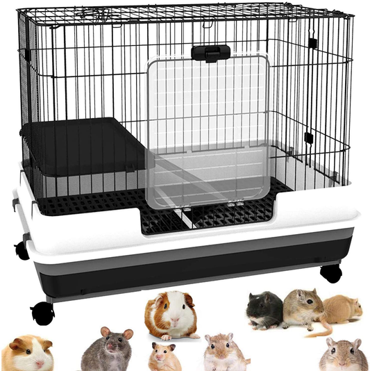 Mcage Large Deluxe Indoor/Outdoor Guinea Pig Chinchilla Ferret Squirrel Rabbit Bunny Hutch House Small Animal Critter Habitat Casters Animals & Pet Supplies > Pet Supplies > Small Animal Supplies > Small Animal Habitats & Cages Mcage Black 2-Level 0.5-Inch Bar Spacing 